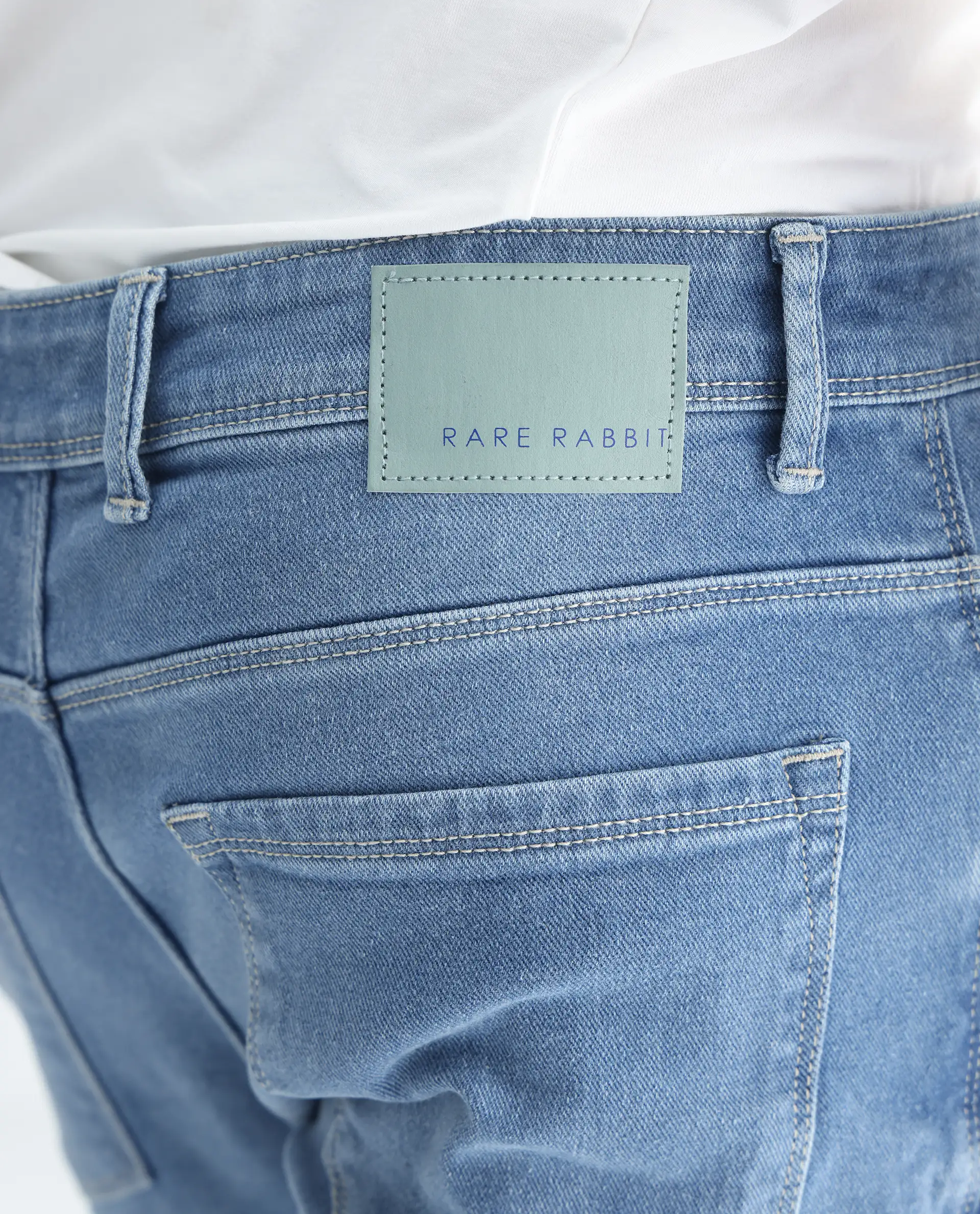 Rare Rabbit Men's Widz Light Blue Cotton Plain Hawk Slim Fit Jeans - Image 8