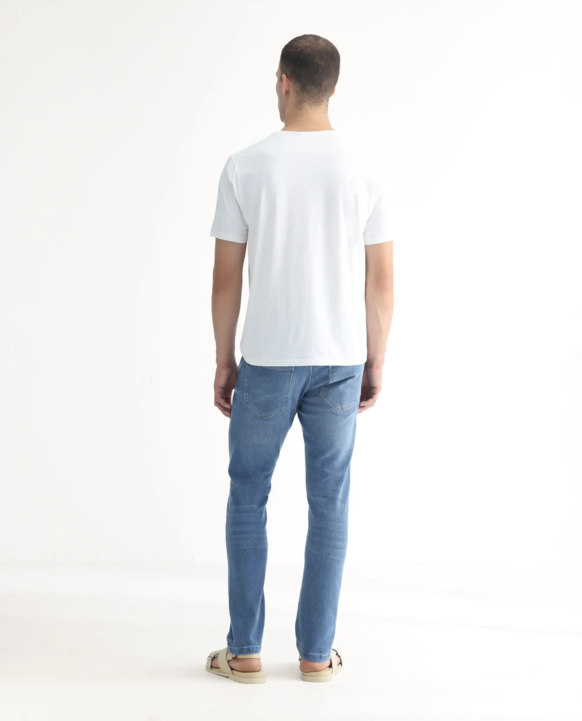 Rare Rabbit Men's Widz Light Blue Cotton Plain Hawk Slim Fit Jeans - Image 9