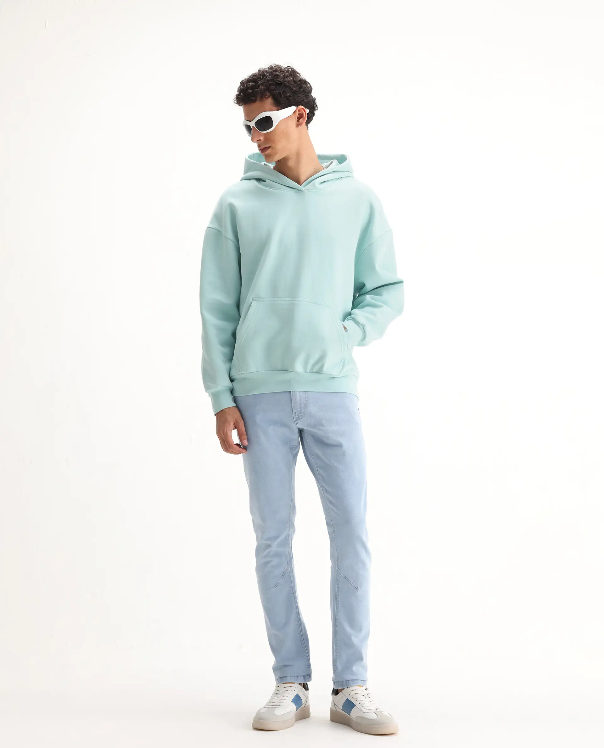 Rare Rabbit Men's Will Light Blue Cotton Plain Hawk Slim Fit Jeans