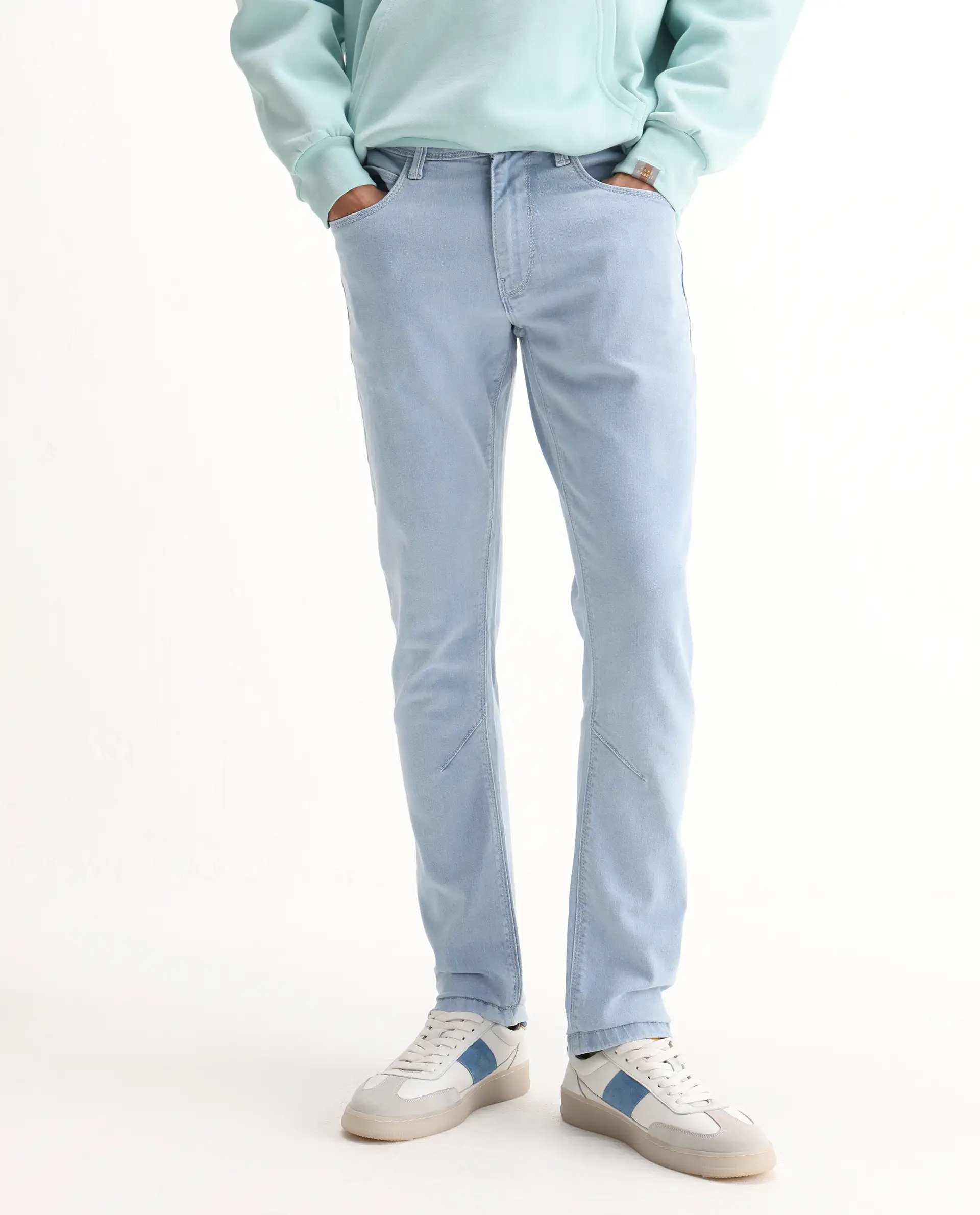 Rare Rabbit Men's Will Light Blue Cotton Plain Hawk Slim Fit Jeans - Image 2