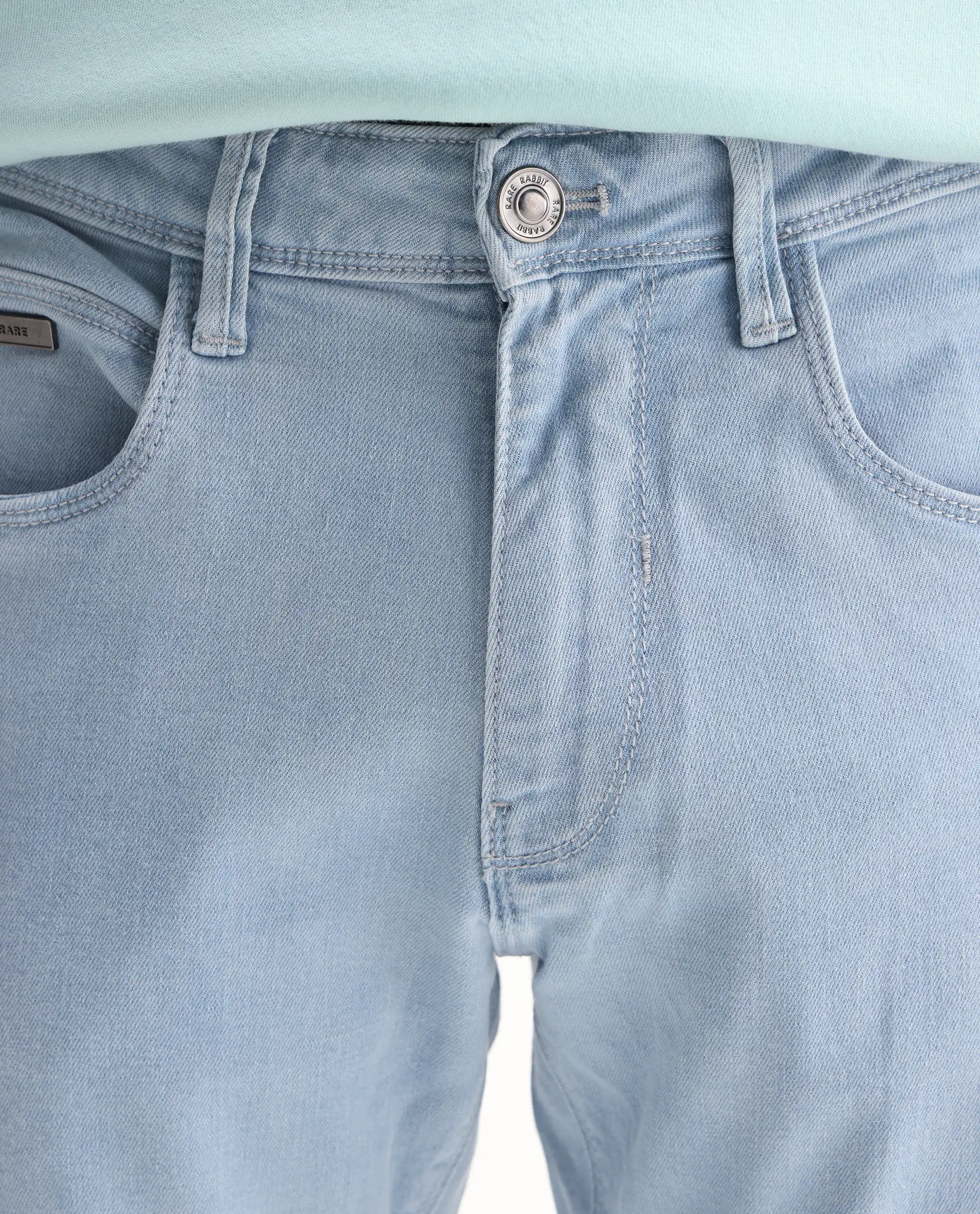 Rare Rabbit Men's Will Light Blue Cotton Plain Hawk Slim Fit Jeans - Image 7