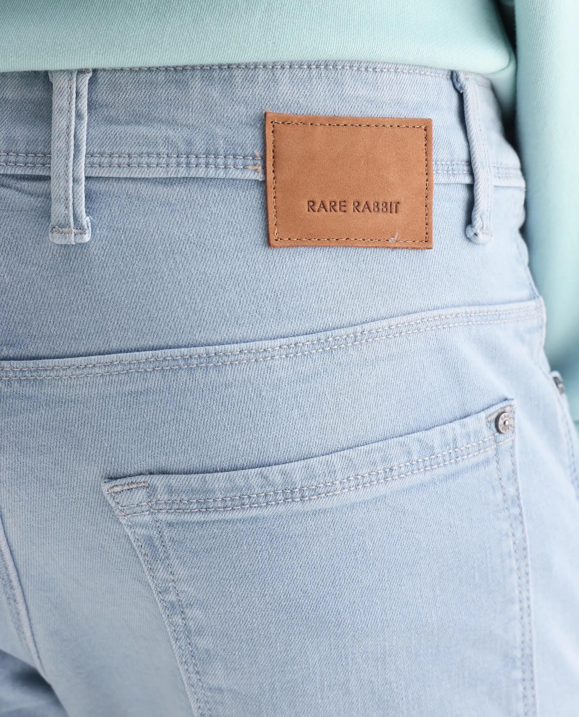 Rare Rabbit Men's Will Light Blue Cotton Plain Hawk Slim Fit Jeans - Image 8
