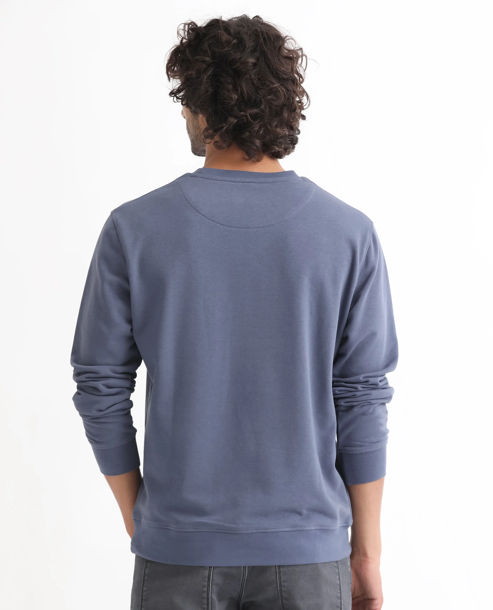 Rare Rabbit Men's Wiltonn Blue Cotton Graphic Print Regular Fit Full Sleeve Crew Neck Sweatshirt - Image 7