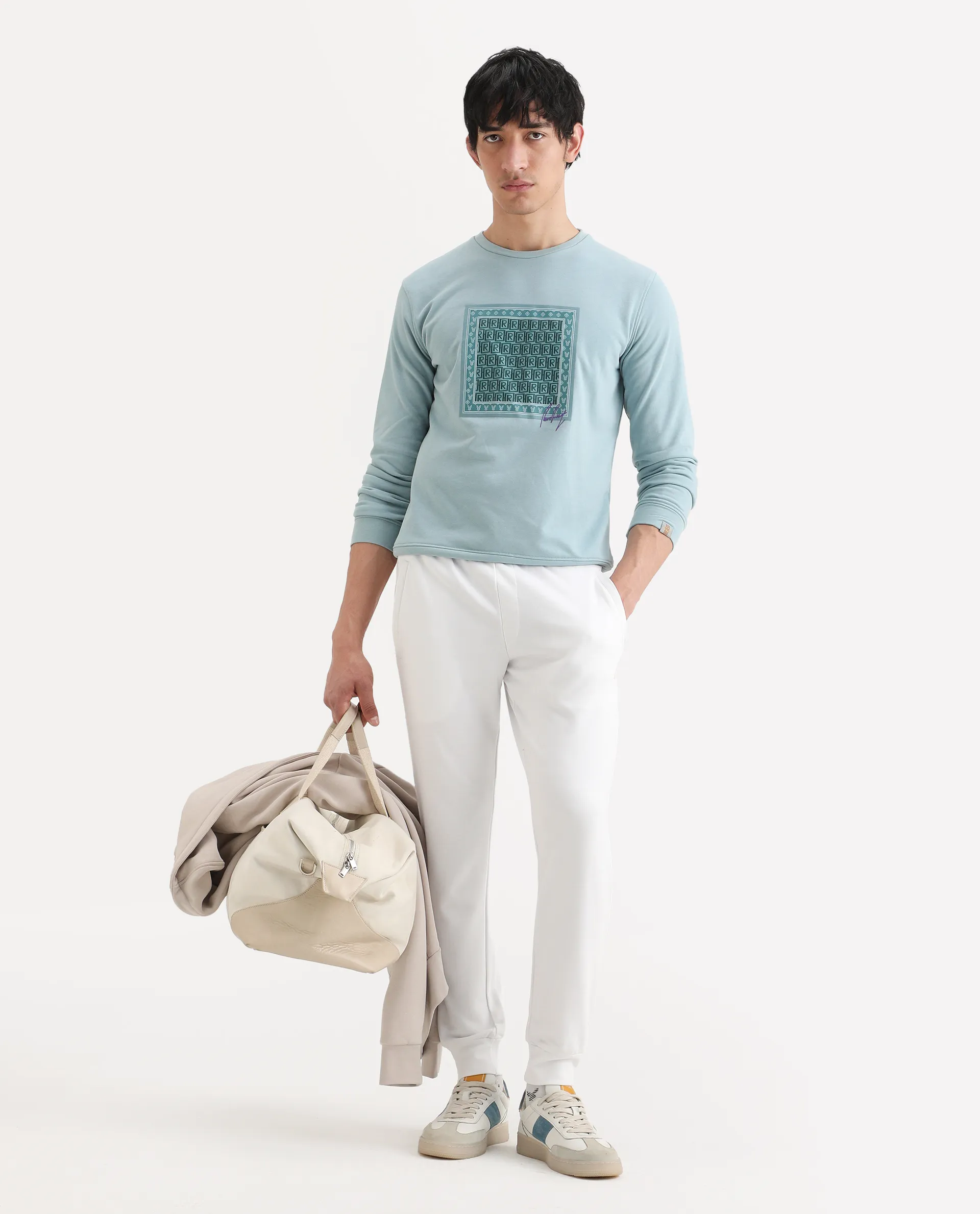Rare Rabbit Men's Wimble White Cotton Plain Regular Fit Joggers - Image 2