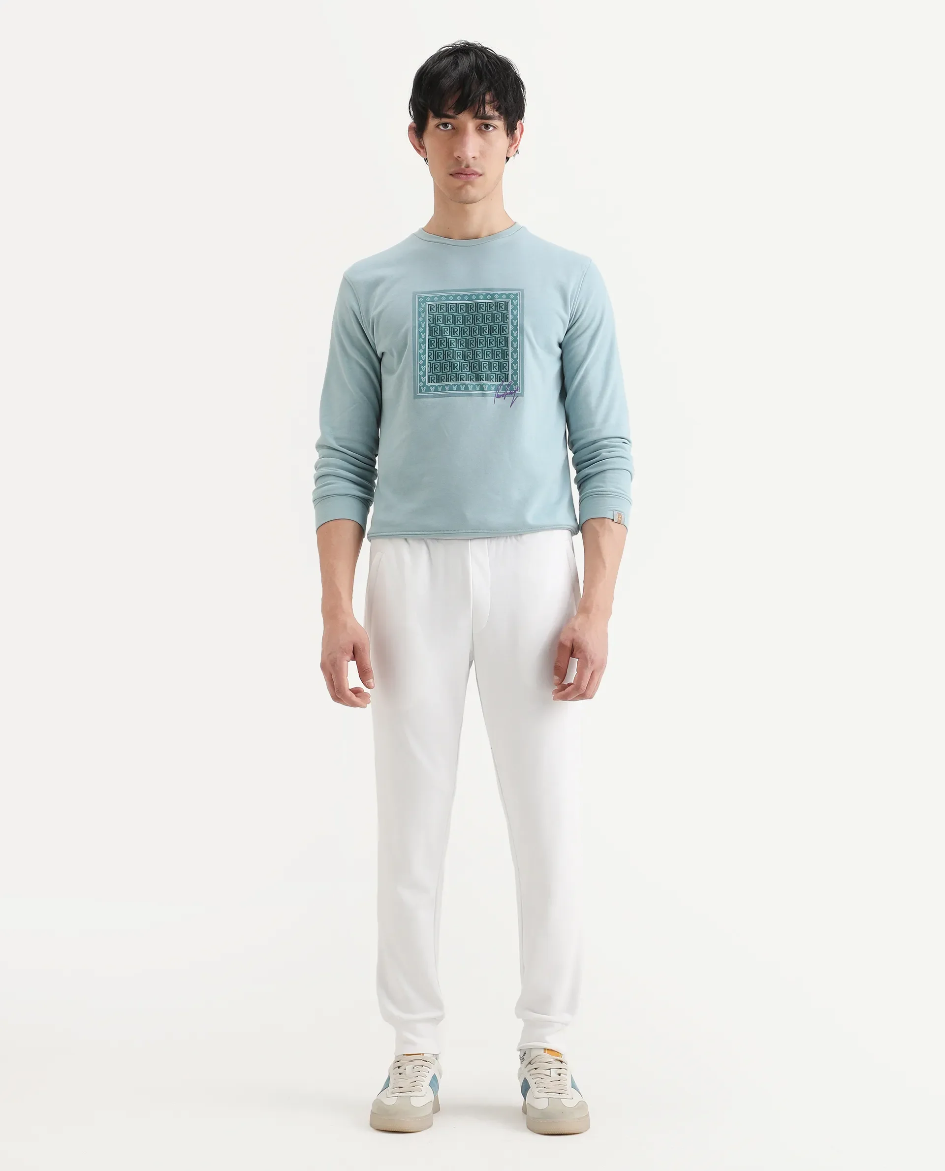 Rare Rabbit Men's Wimble White Cotton Plain Regular Fit Joggers - Image 3