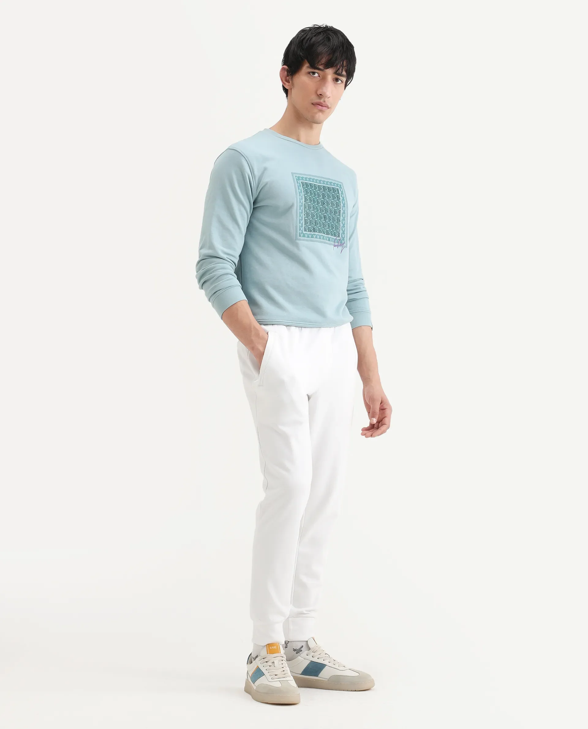 Rare Rabbit Men's Wimble White Cotton Plain Regular Fit Joggers - Image 7
