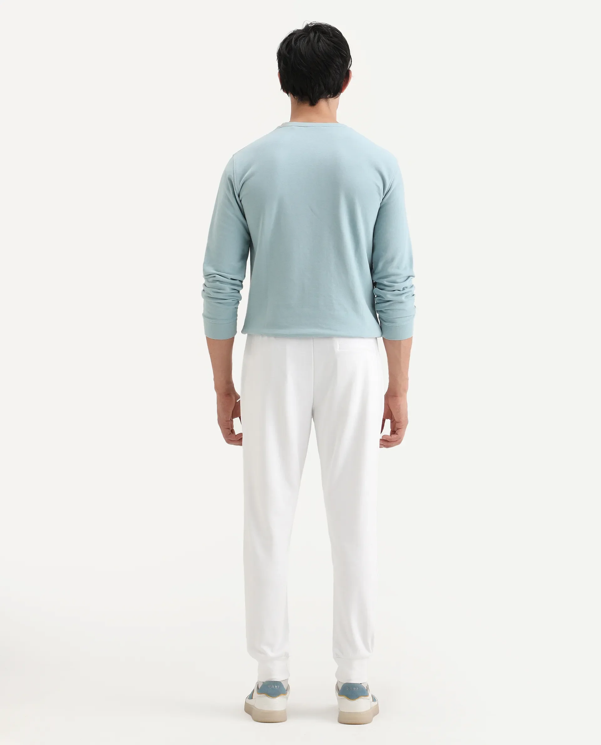 Rare Rabbit Men's Wimble White Cotton Plain Regular Fit Joggers - Image 8