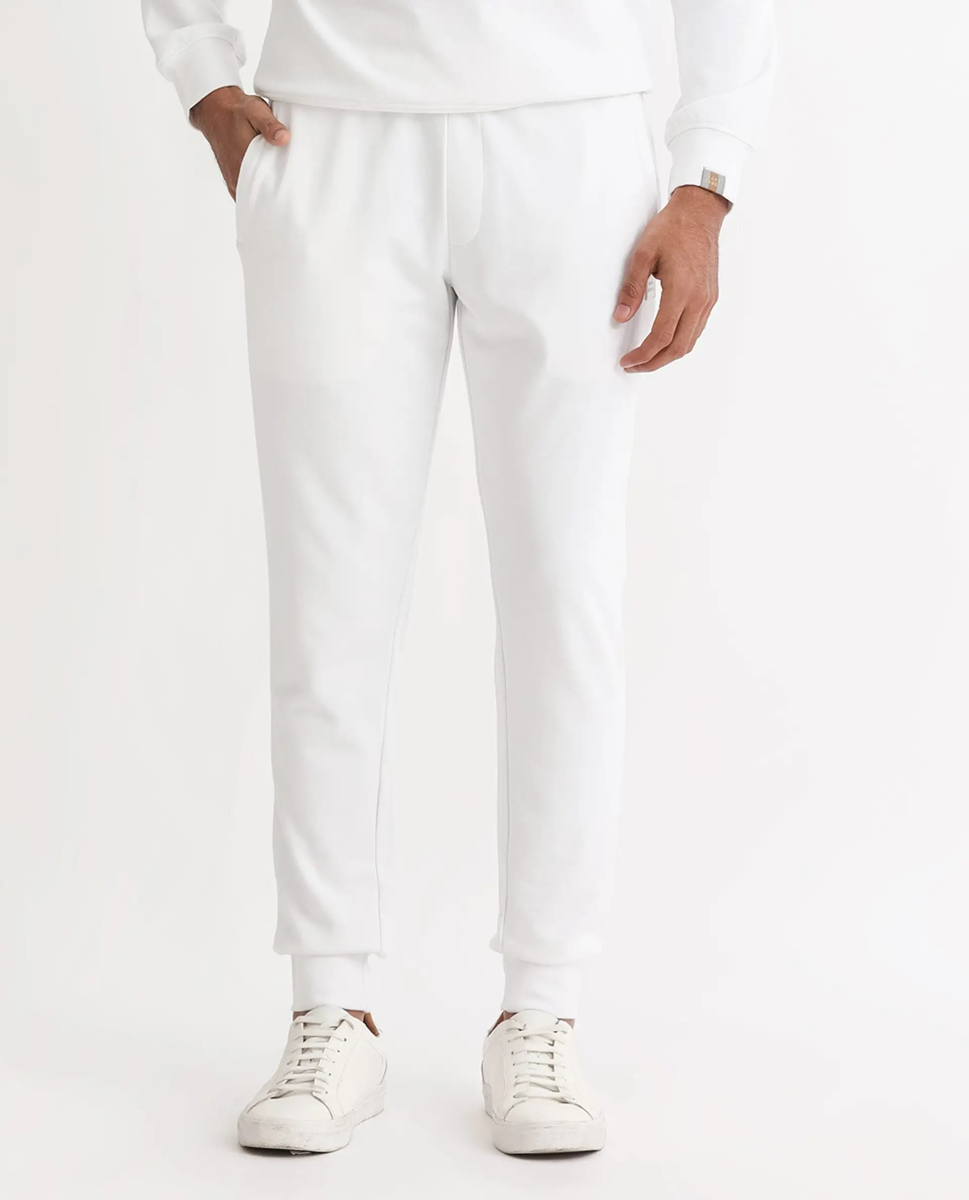 Rare Rabbit Men's Wimble White Cotton Plain Regular Fit Joggers - Image 9