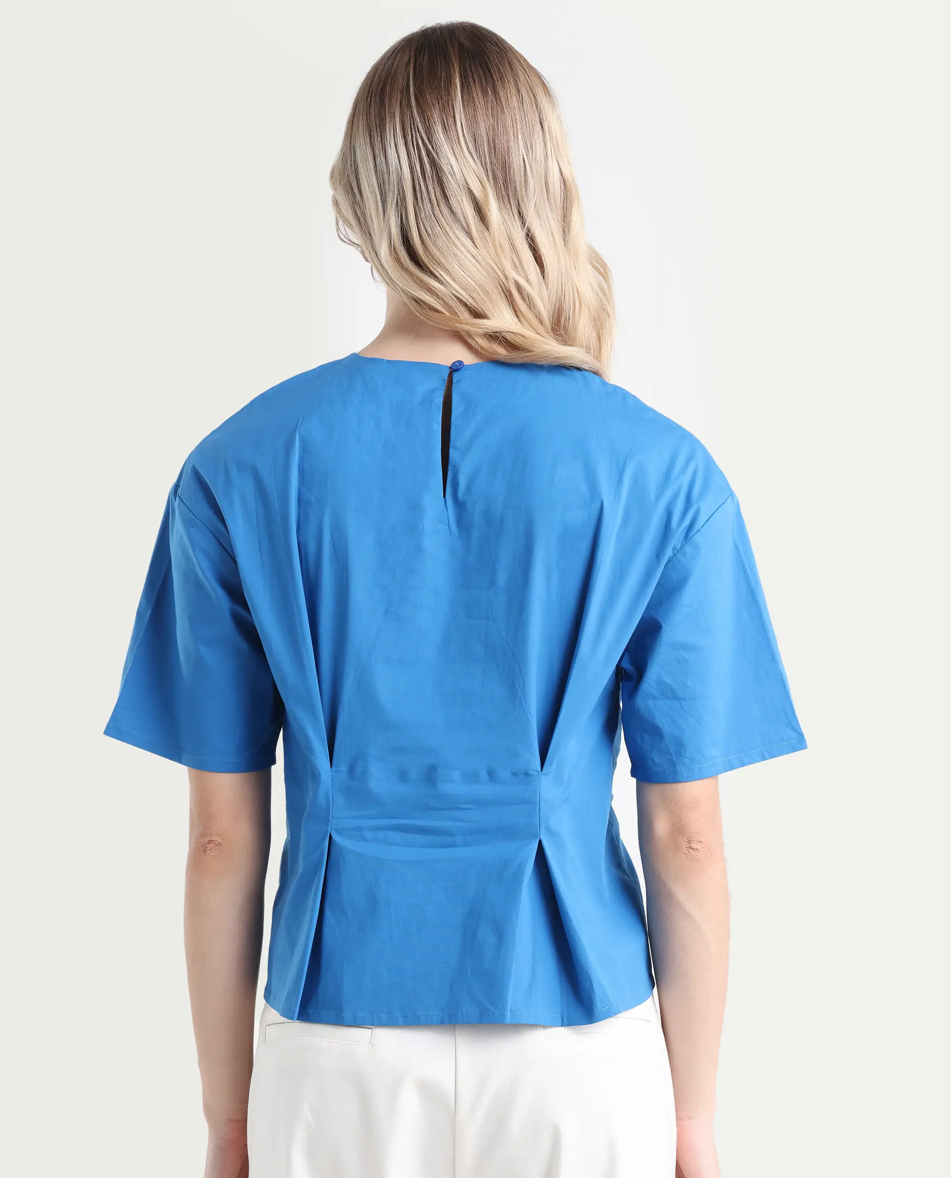 Rareism Women's Wimf Blue Cotton Blend Crew Neck Plain Regular Fit Top - Image 7