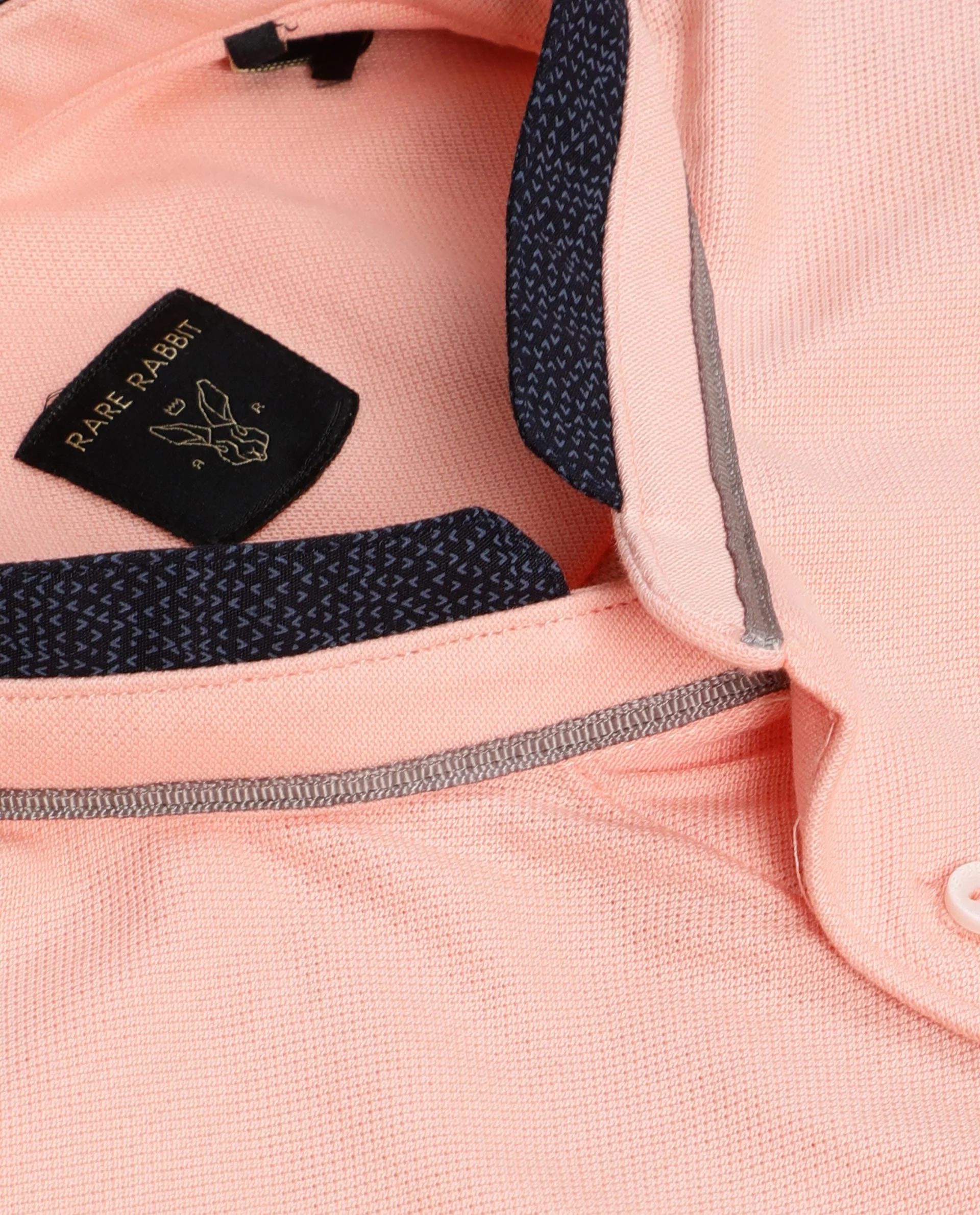 Rare Rabbit Men's Wind Peach Cotton Plain Tailored Fit Half Sleeve Mandarin Collar Shirt - Image 2