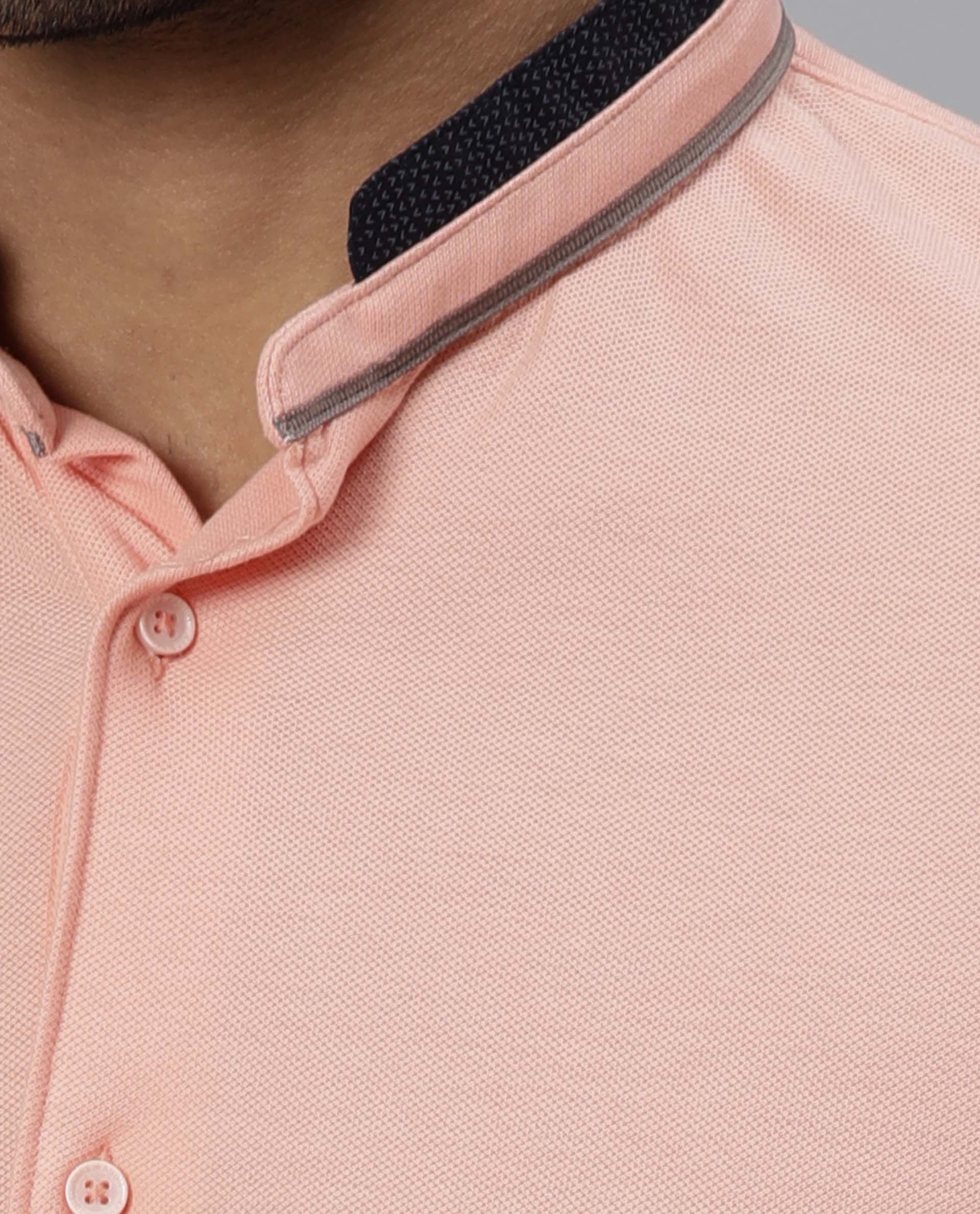 Rare Rabbit Men's Wind Peach Cotton Plain Tailored Fit Half Sleeve Mandarin Collar Shirt - Image 4