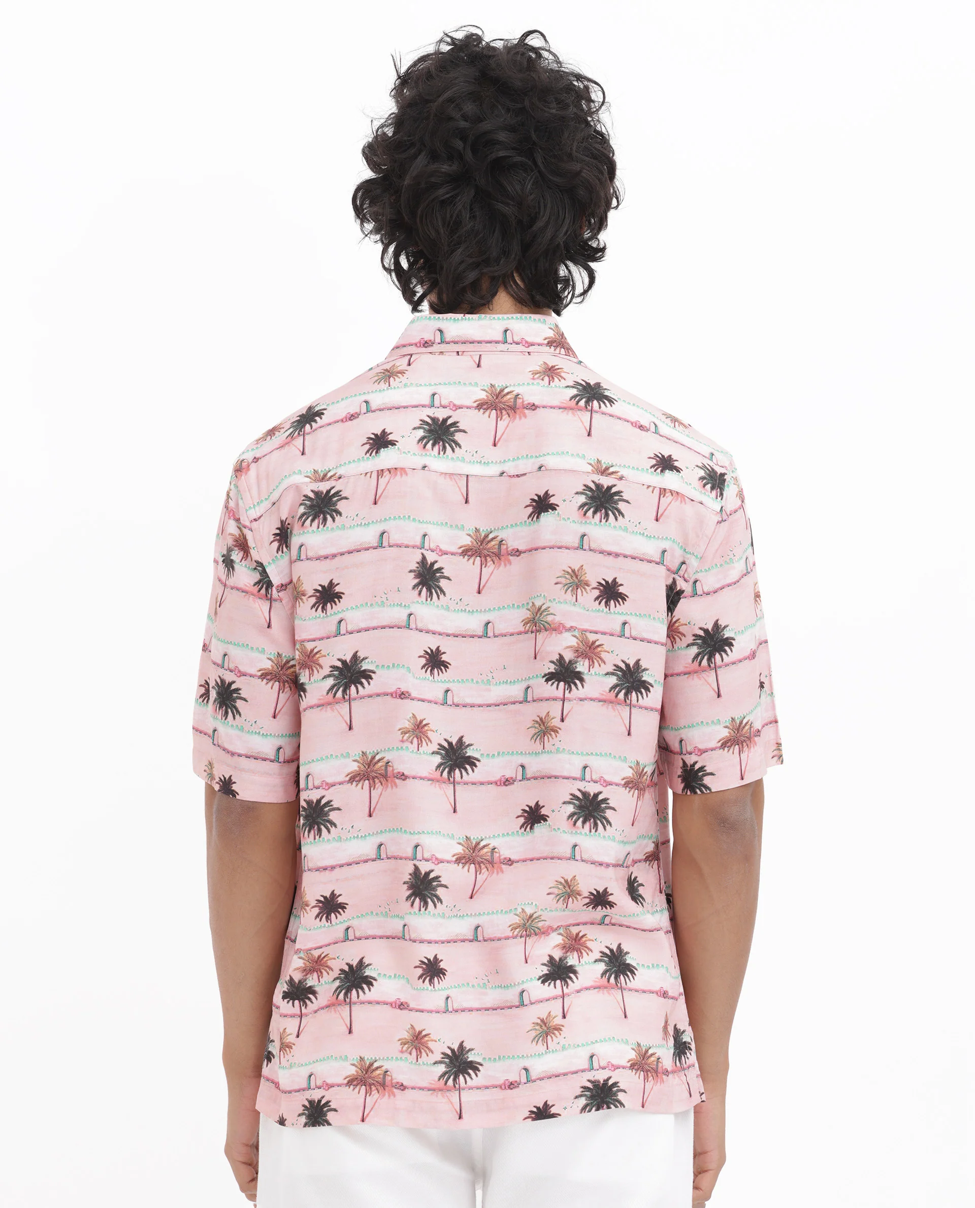 Rare Rabbit Men's Windo Light Pink Viscose Tropical Print Boxy Fit Half Sleeve Collared Shirt - Image 7