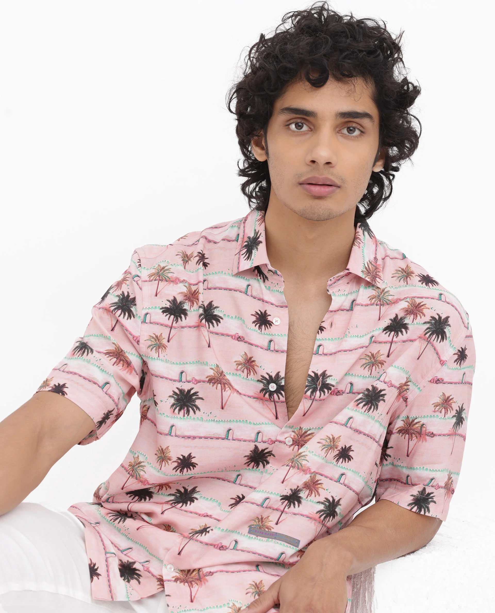 Rare Rabbit Men's Windo Light Pink Viscose Tropical Print Boxy Fit Half Sleeve Collared Shirt - Image 9