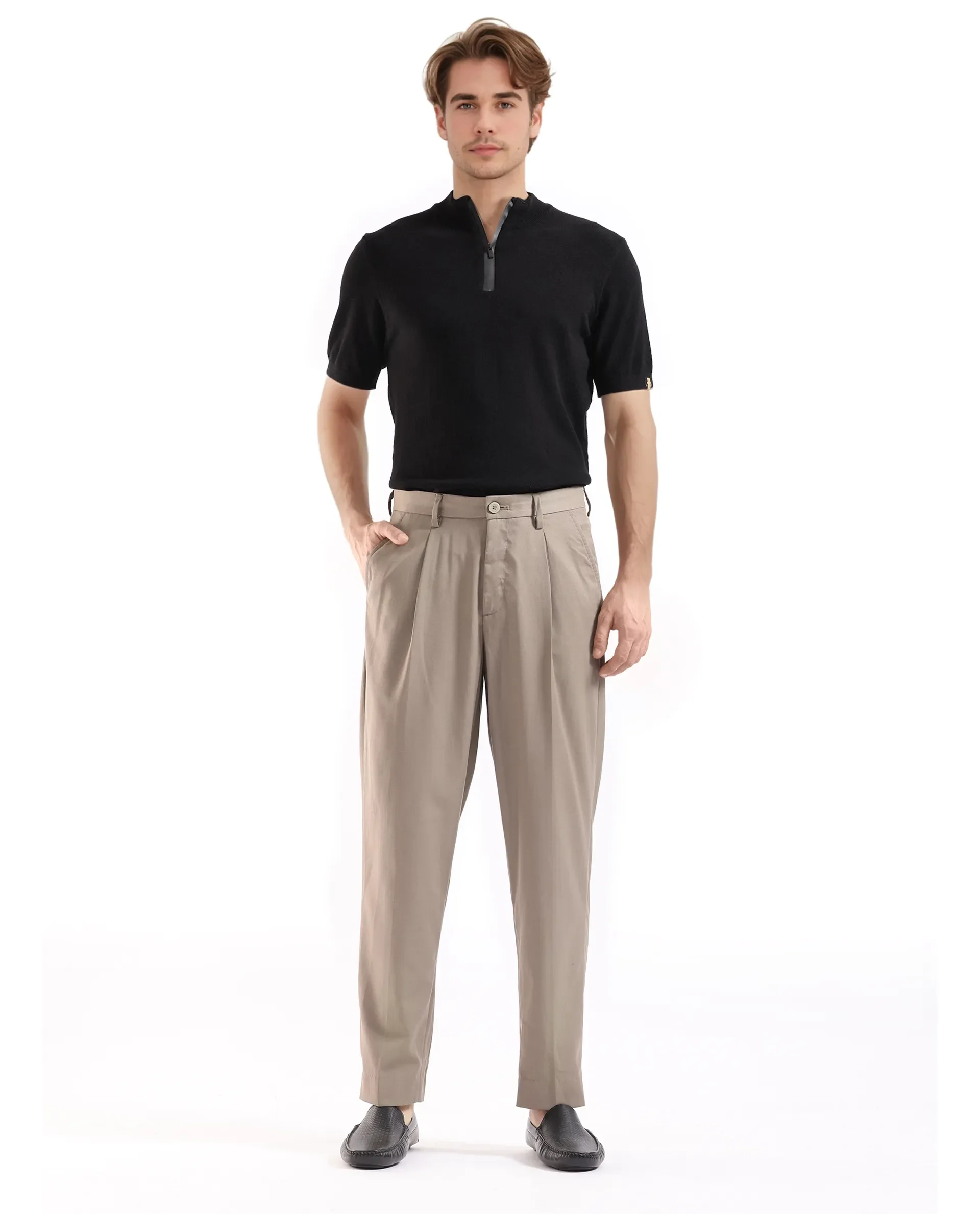 Rare Rabbit Men's Windsor Dark Beige Cotton Plain Relaxed Fit Trouser - Image 2