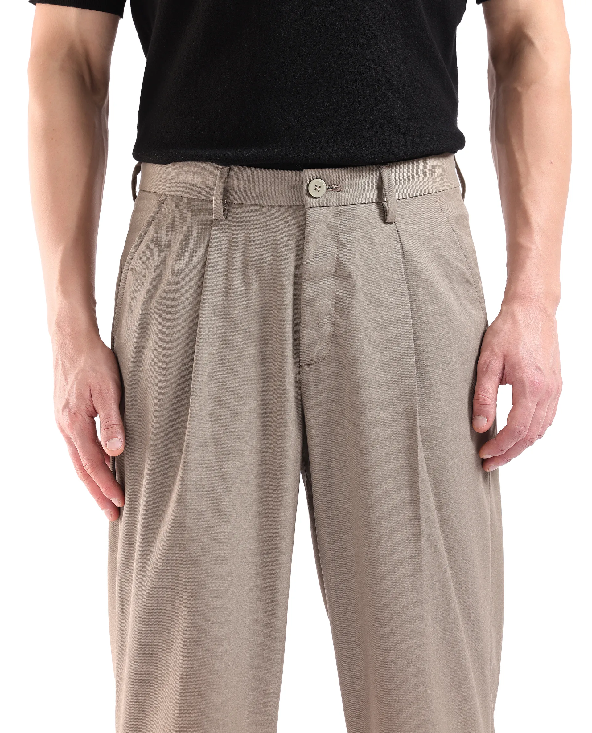 Rare Rabbit Men's Windsor Dark Beige Cotton Plain Relaxed Fit Trouser - Image 3