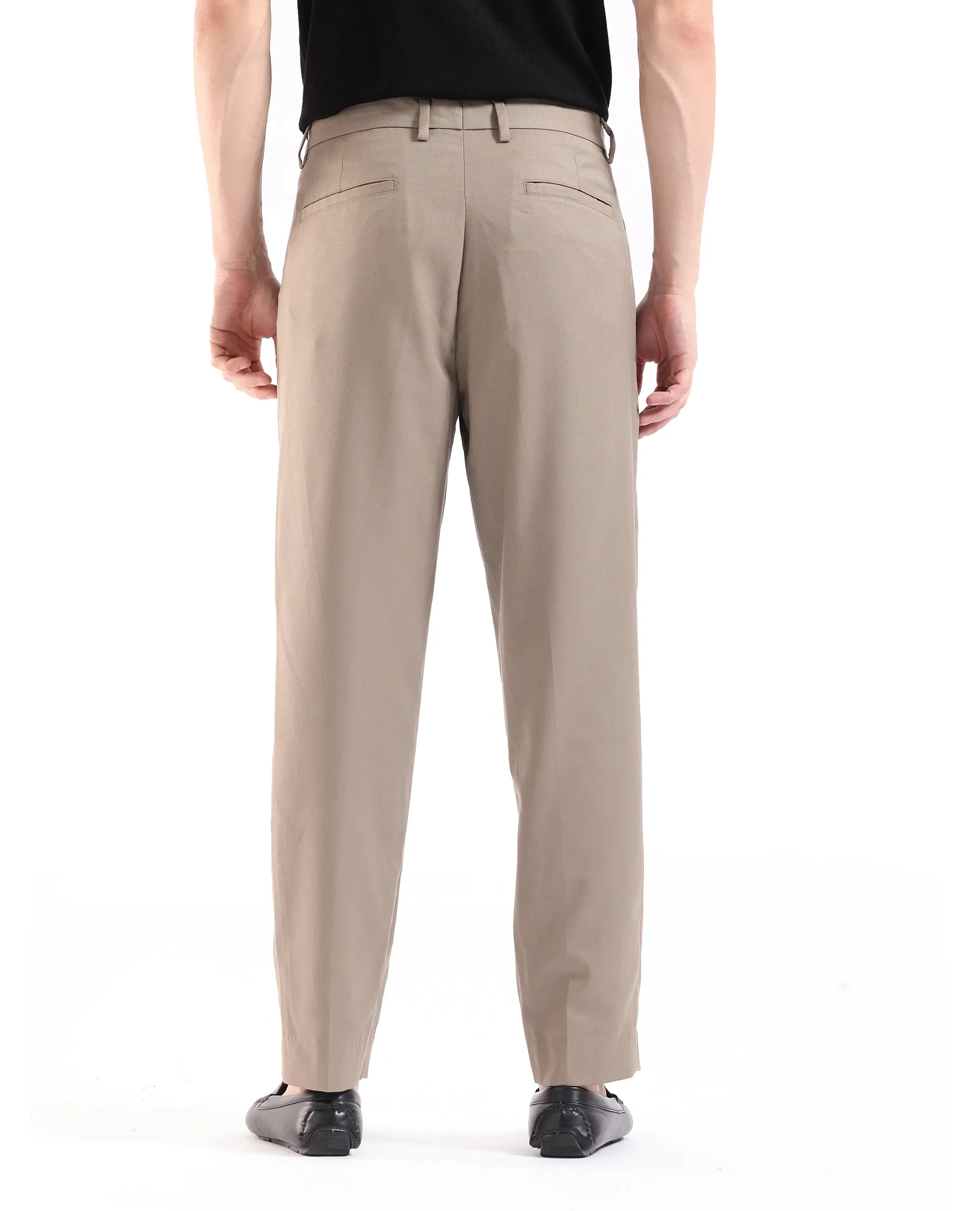 Rare Rabbit Men's Windsor Dark Beige Cotton Plain Relaxed Fit Trouser - Image 4
