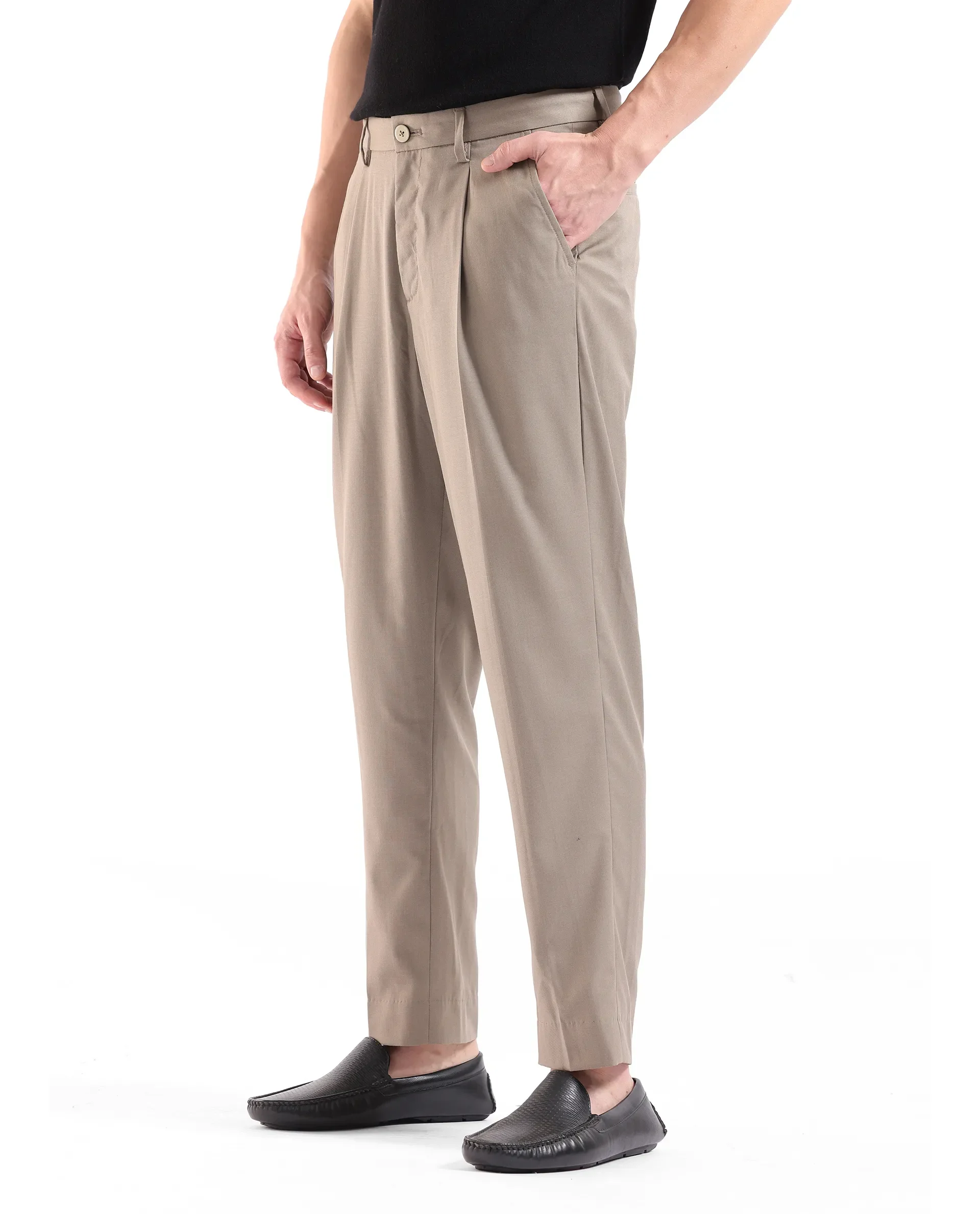 Rare Rabbit Men's Windsor Dark Beige Cotton Plain Relaxed Fit Trouser - Image 6