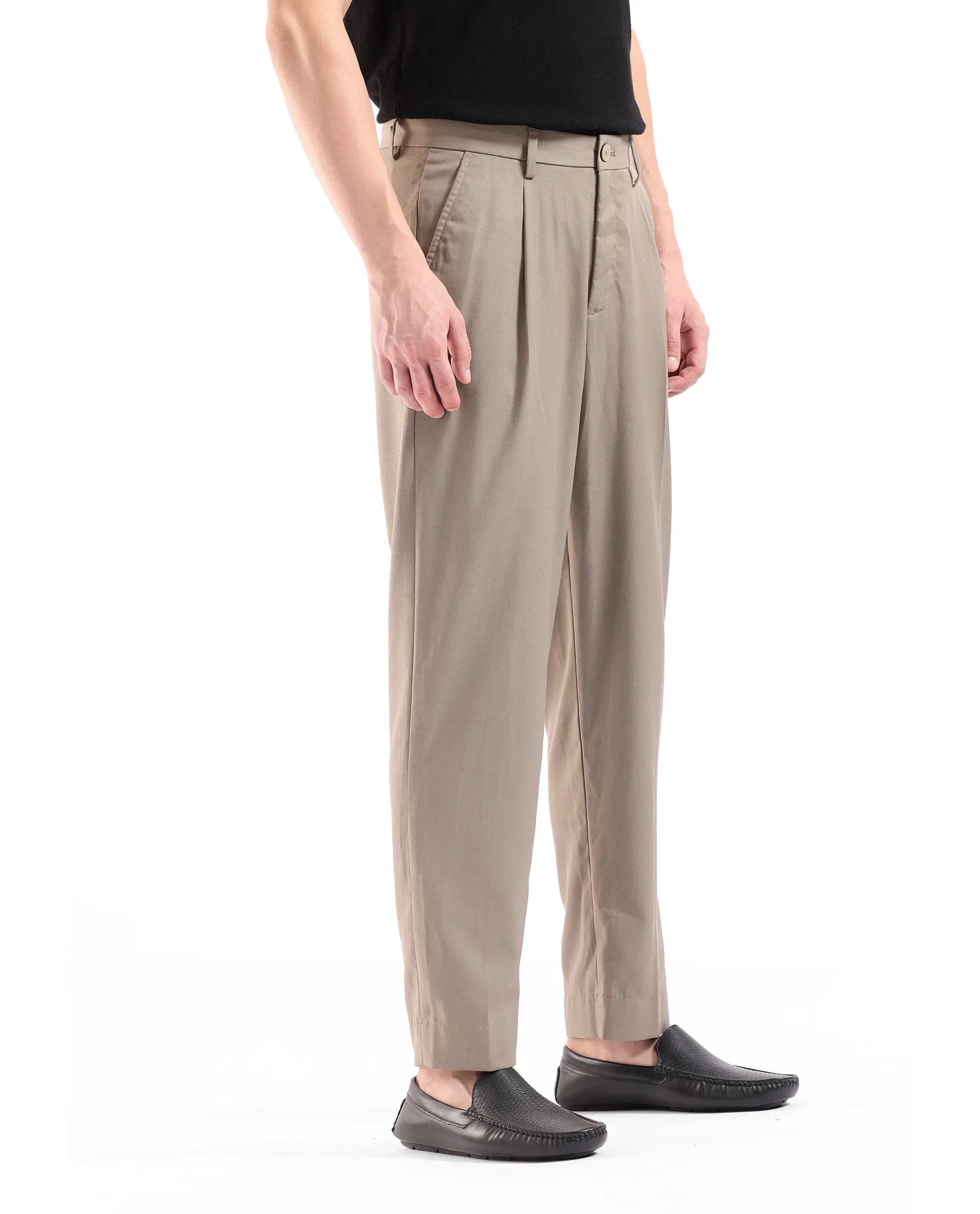 Rare Rabbit Men's Windsor Dark Beige Cotton Plain Relaxed Fit Trouser - Image 7