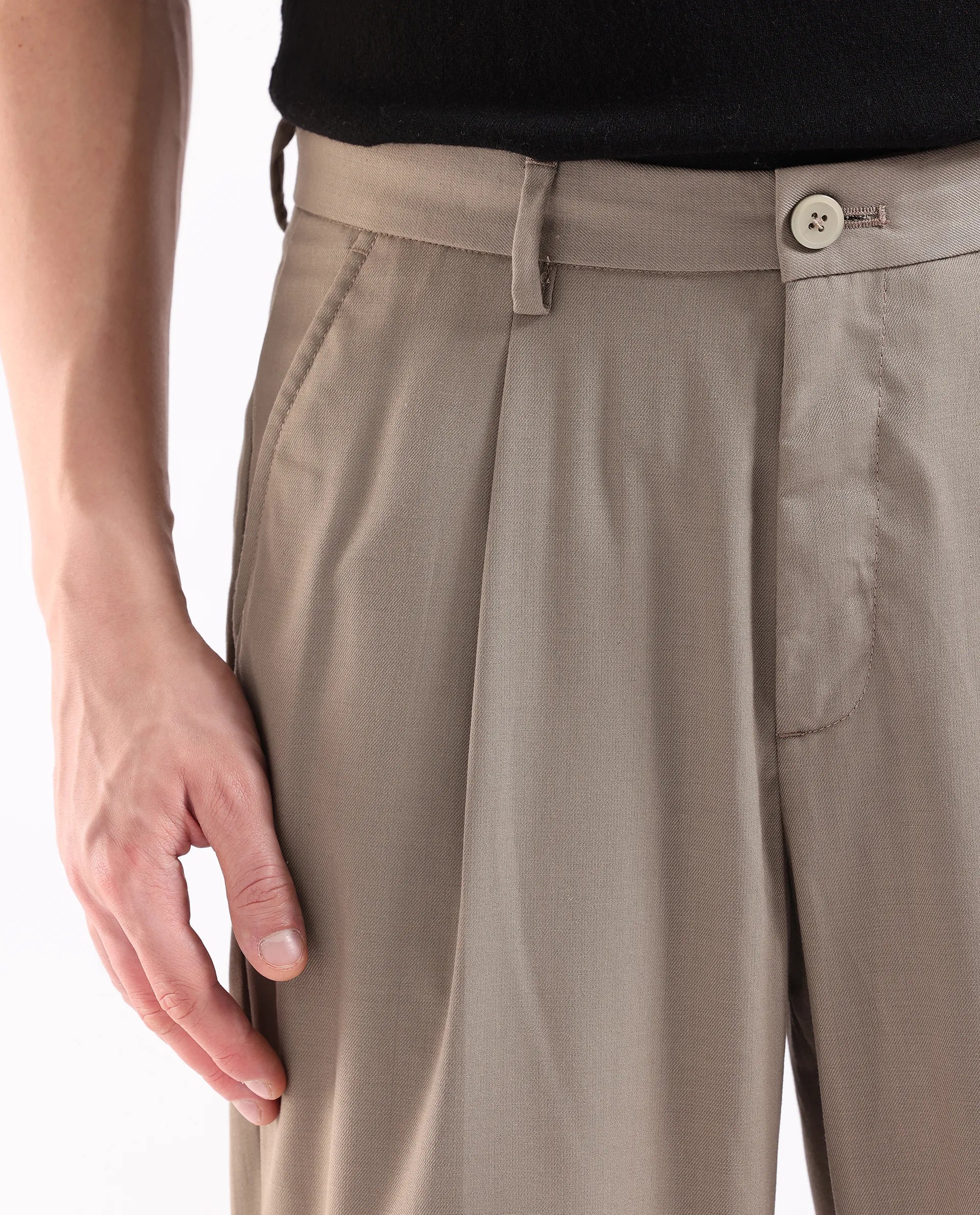 Rare Rabbit Men's Windsor Dark Beige Cotton Plain Relaxed Fit Trouser - Image 8