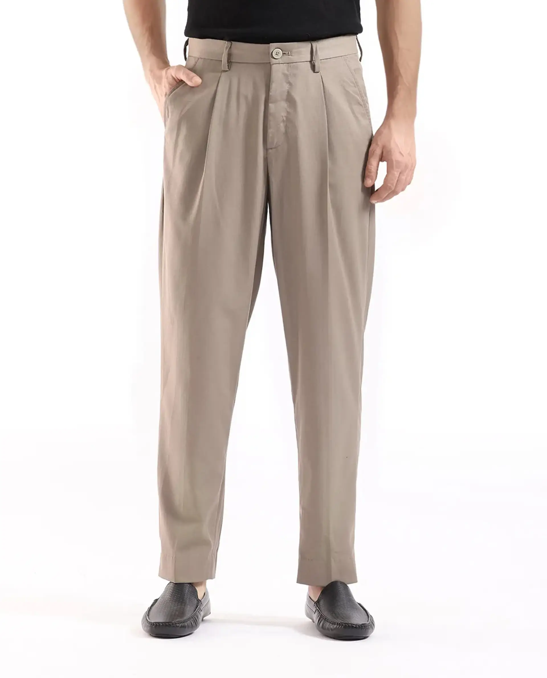 Rare Rabbit Men's Windsor Dark Beige Cotton Plain Relaxed Fit Trouser - Image 9