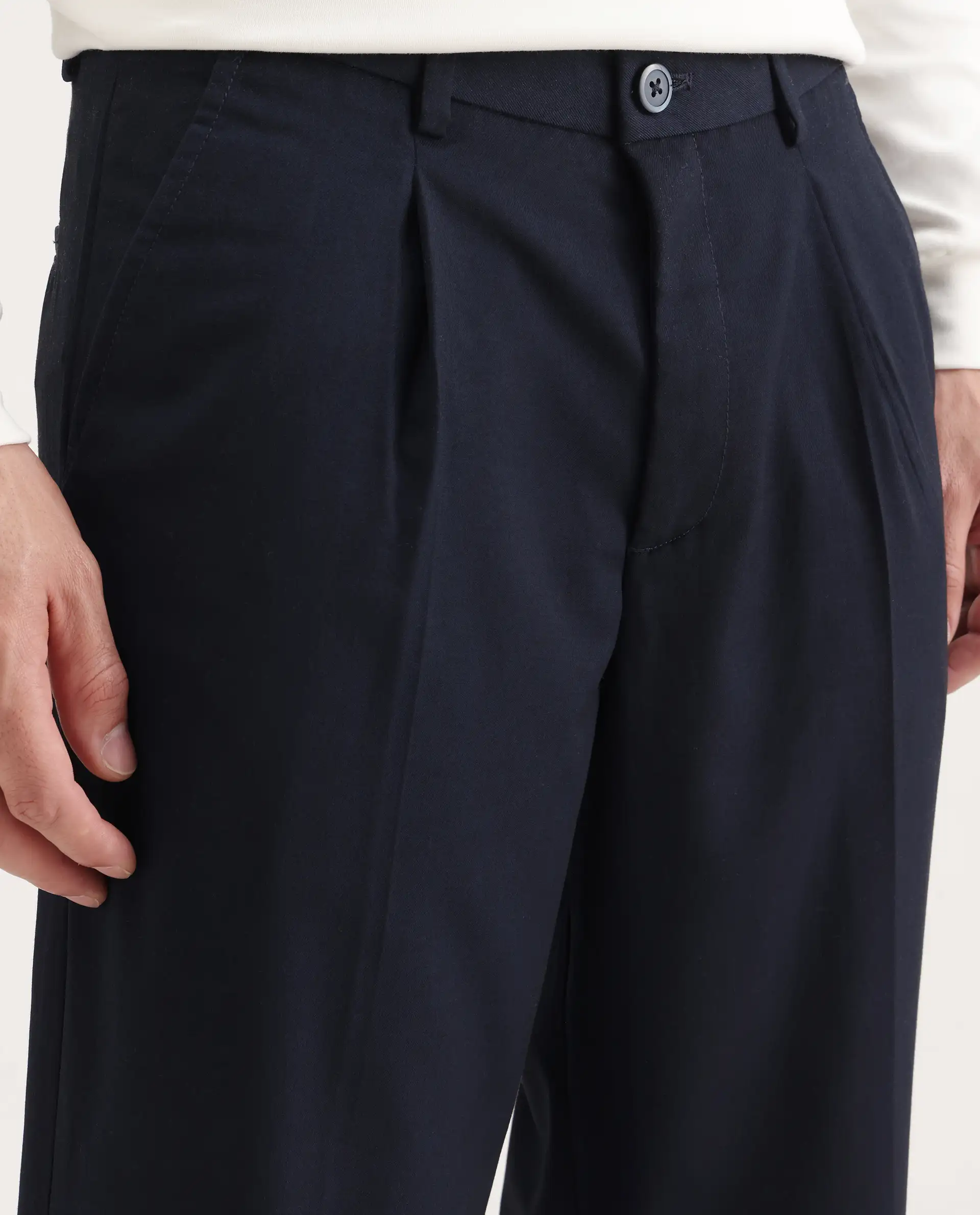 Rare Rabbit Men's Windsor Navy Cotton Plain Relaxed Fit Trouser - Image 3