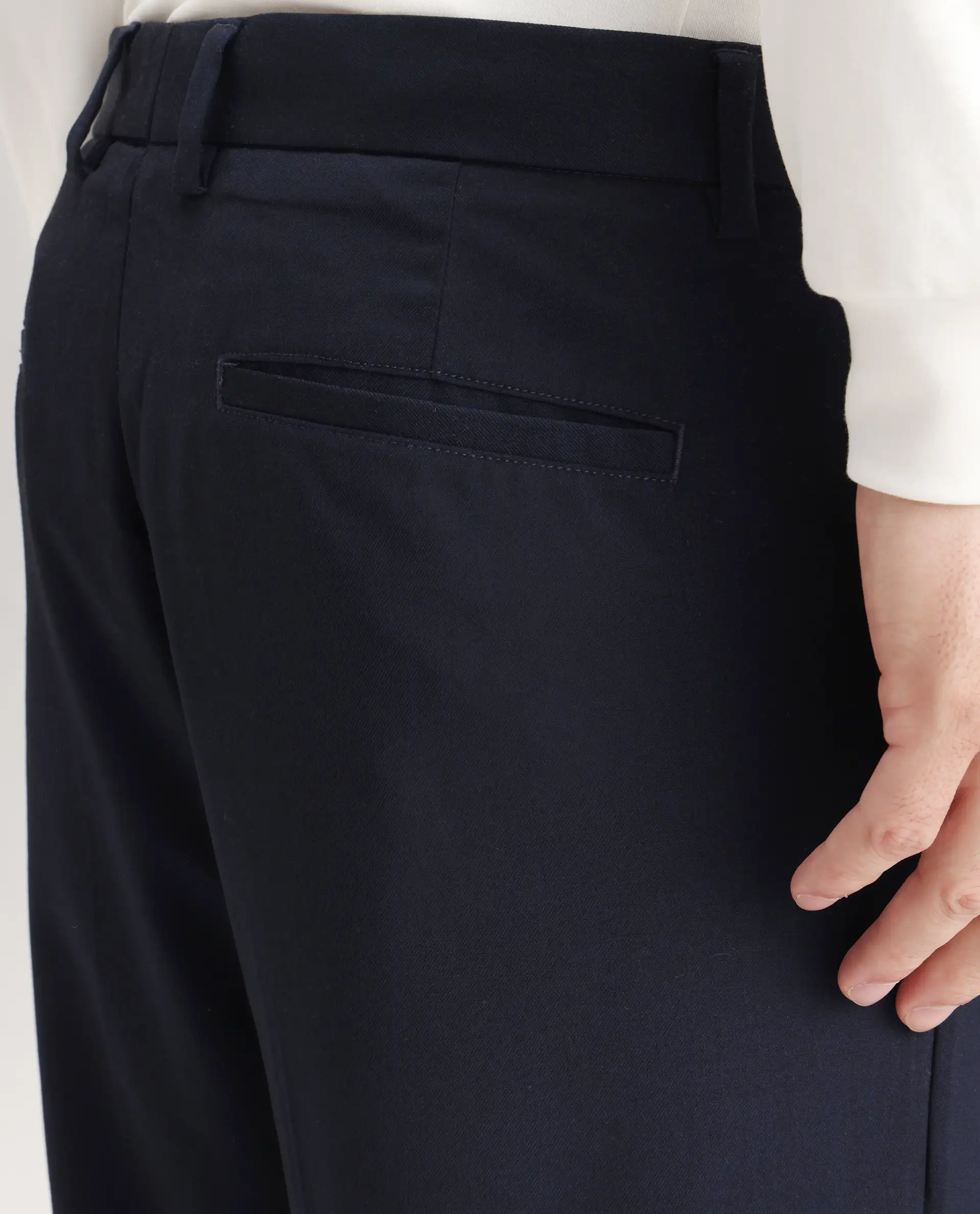 Rare Rabbit Men's Windsor Navy Cotton Plain Relaxed Fit Trouser - Image 6