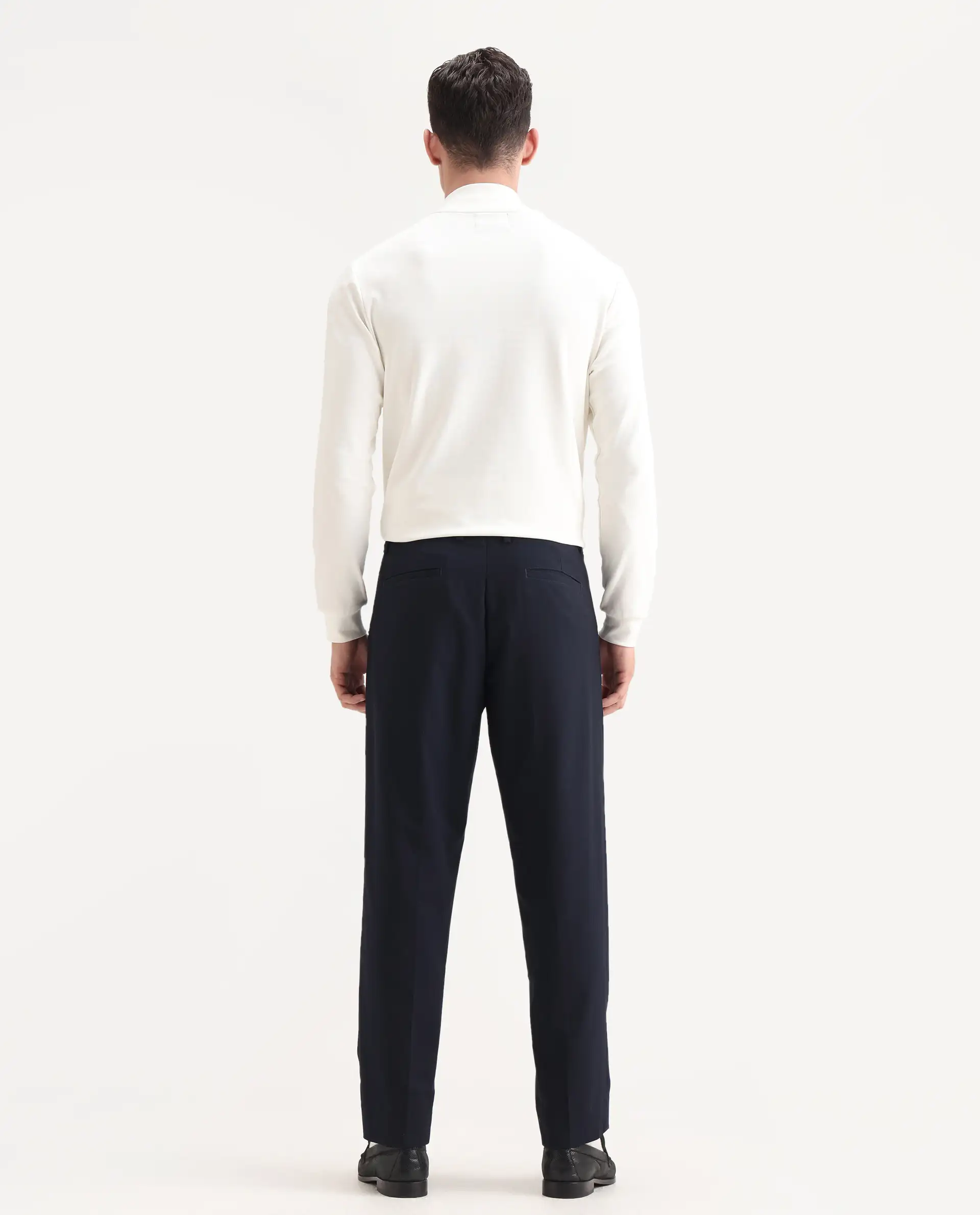 Rare Rabbit Men's Windsor Navy Cotton Plain Relaxed Fit Trouser - Image 8