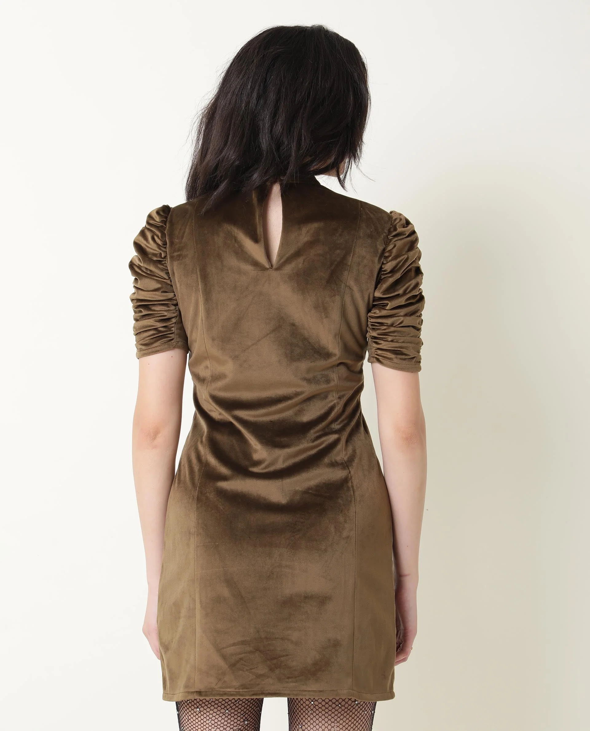 Rareism Women's Winey Olive High Neck Plain Knee Length Regular Fit Dress - Image 5