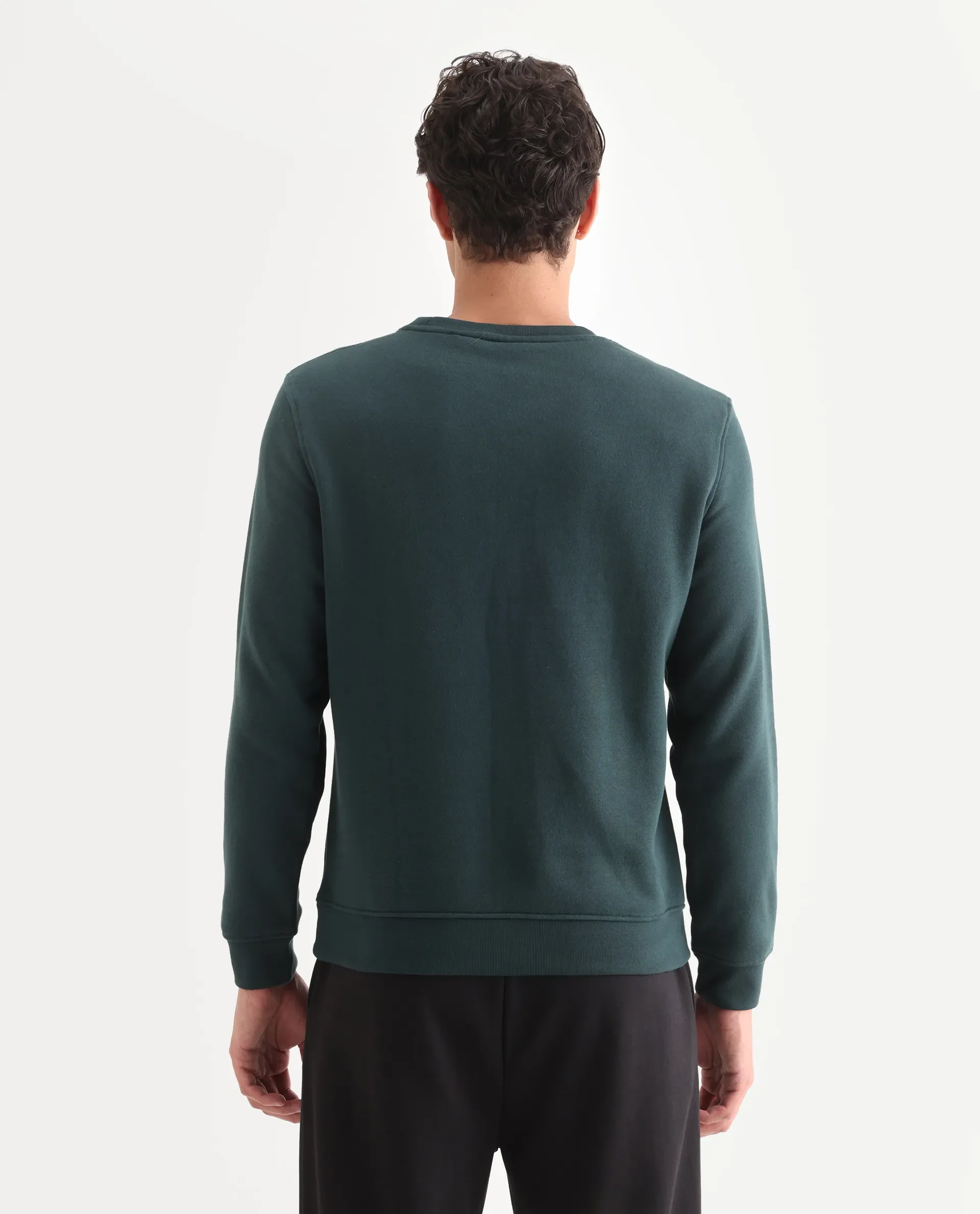 Rare Rabbit Men's Winfred Green Cotton Graphic Print Regular Fit Full Sleeve Crew Neck Sweatshirt - Image 7