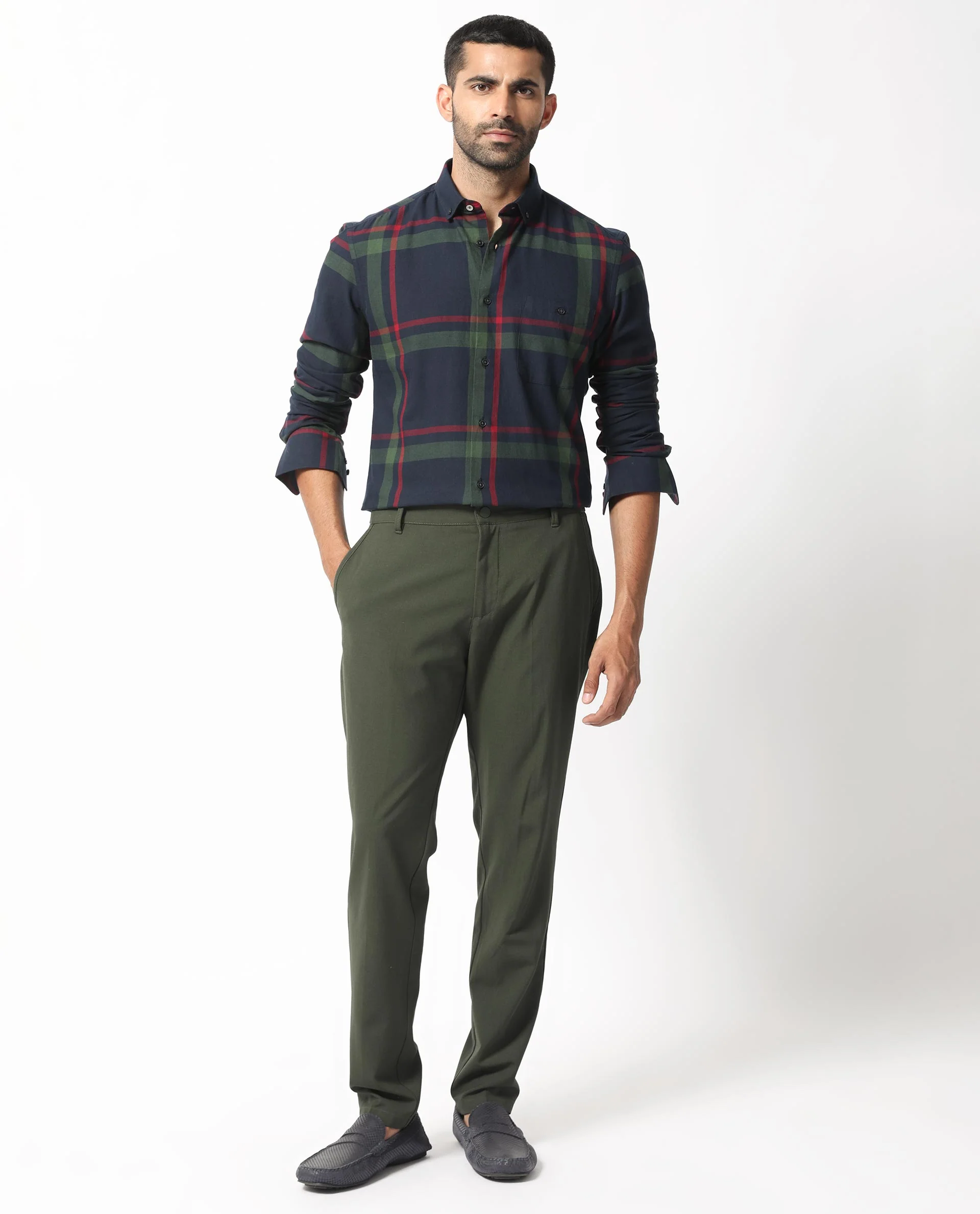Rare Rabbit Men's Wink Dark Navy Cotton Checked Print Regular Fit Full Sleeve Collared Shirt - Image 2