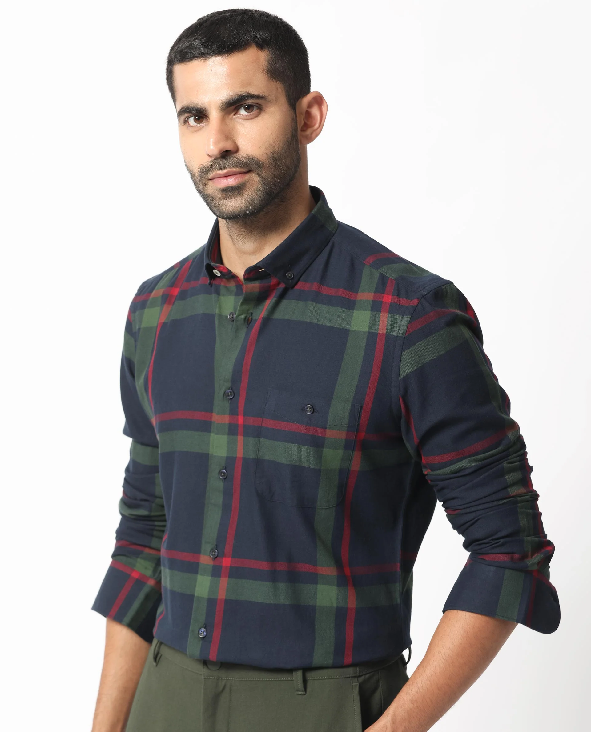 Rare Rabbit Men's Wink Dark Navy Cotton Checked Print Regular Fit Full Sleeve Collared Shirt - Image 3