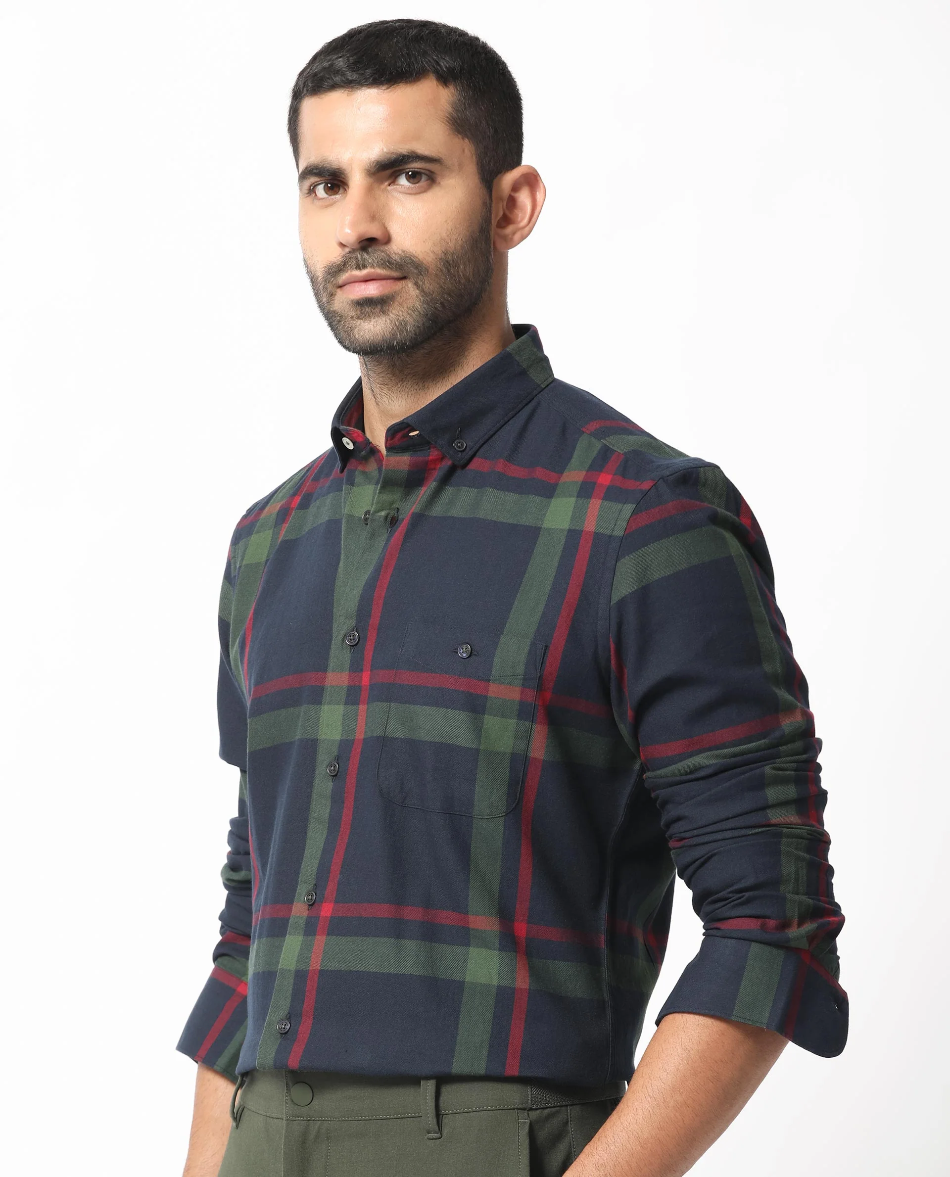Rare Rabbit Men's Wink Dark Navy Cotton Checked Print Regular Fit Full Sleeve Collared Shirt - Image 6