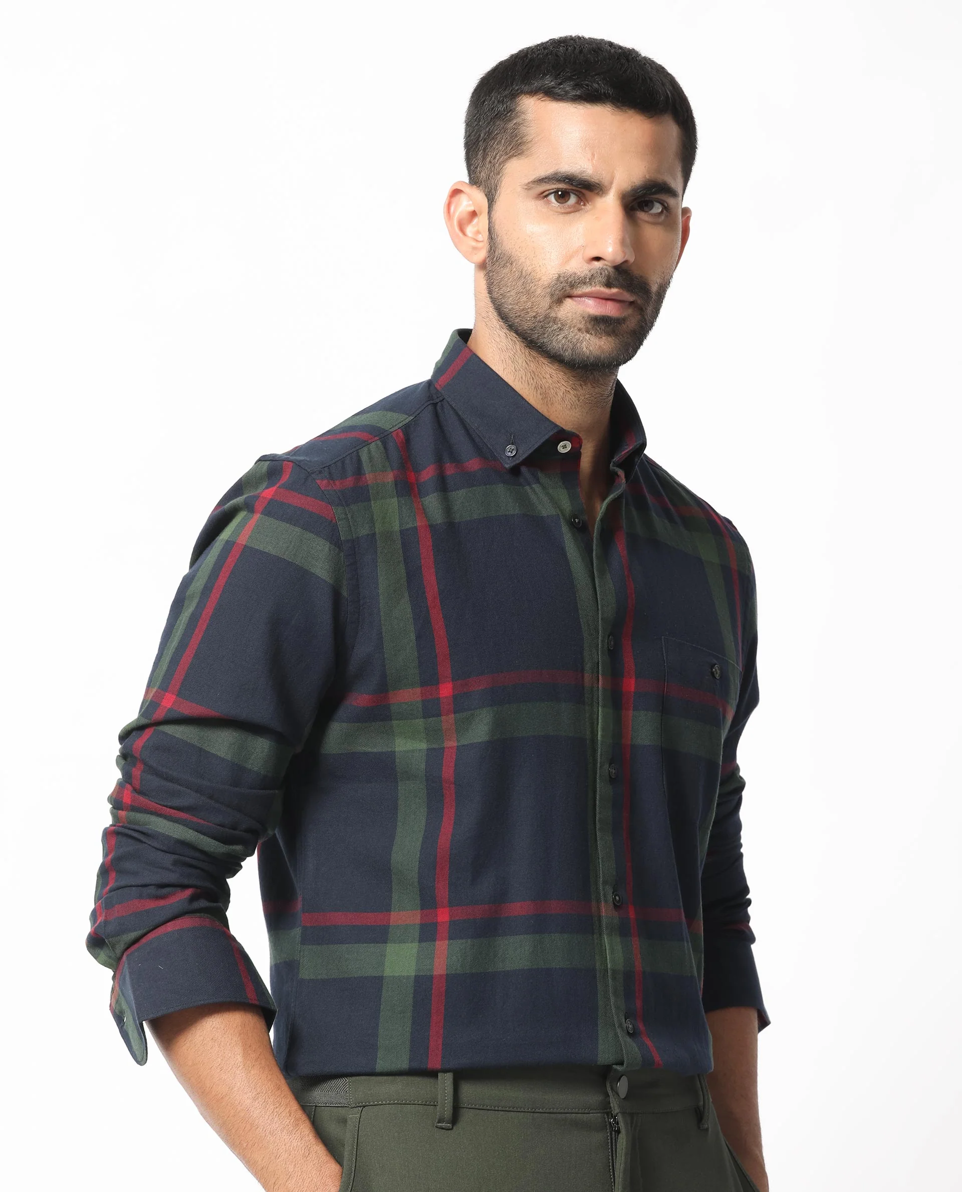 Rare Rabbit Men's Wink Dark Navy Cotton Checked Print Regular Fit Full Sleeve Collared Shirt - Image 7