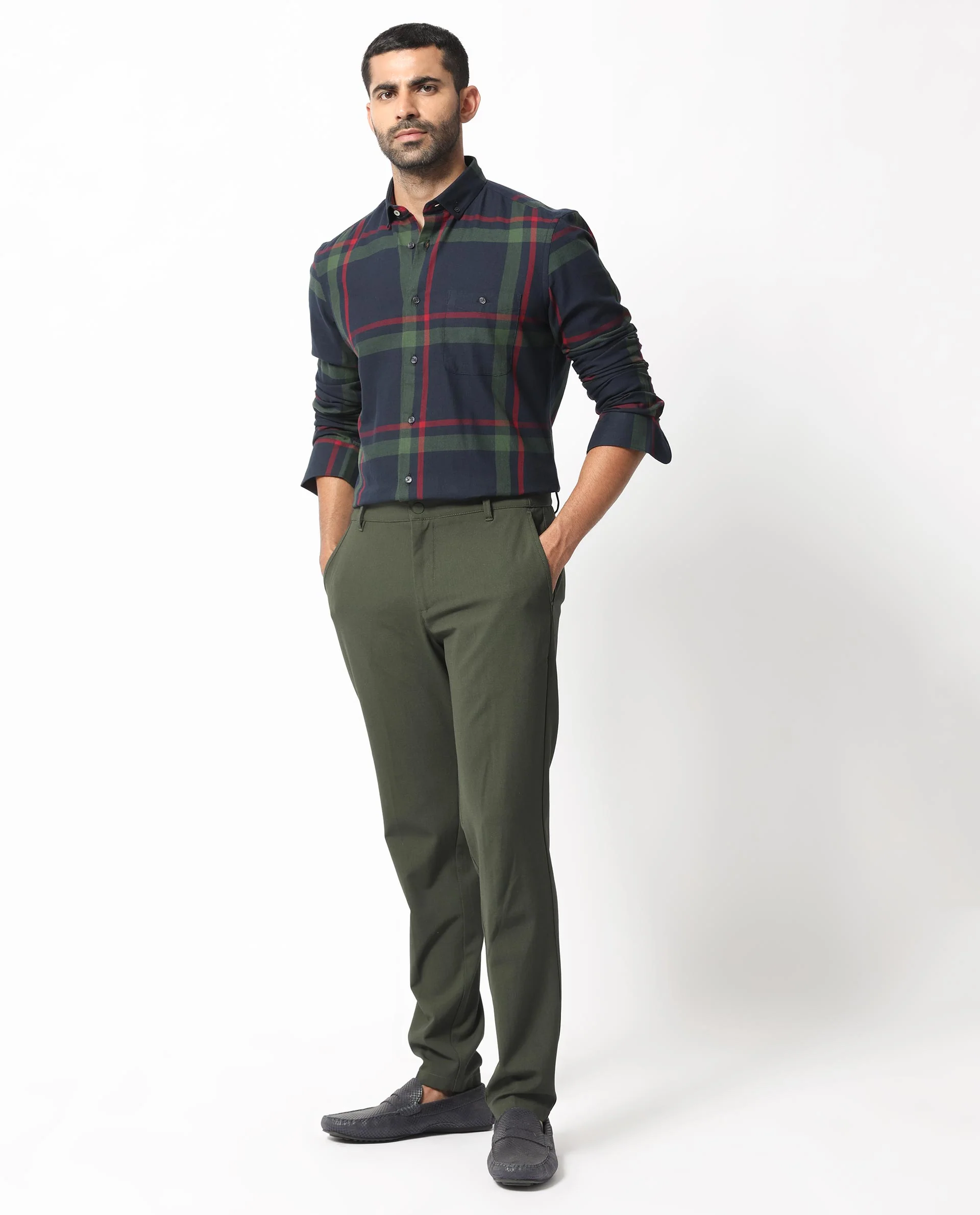 Rare Rabbit Men's Wink Dark Navy Cotton Checked Print Regular Fit Full Sleeve Collared Shirt - Image 8