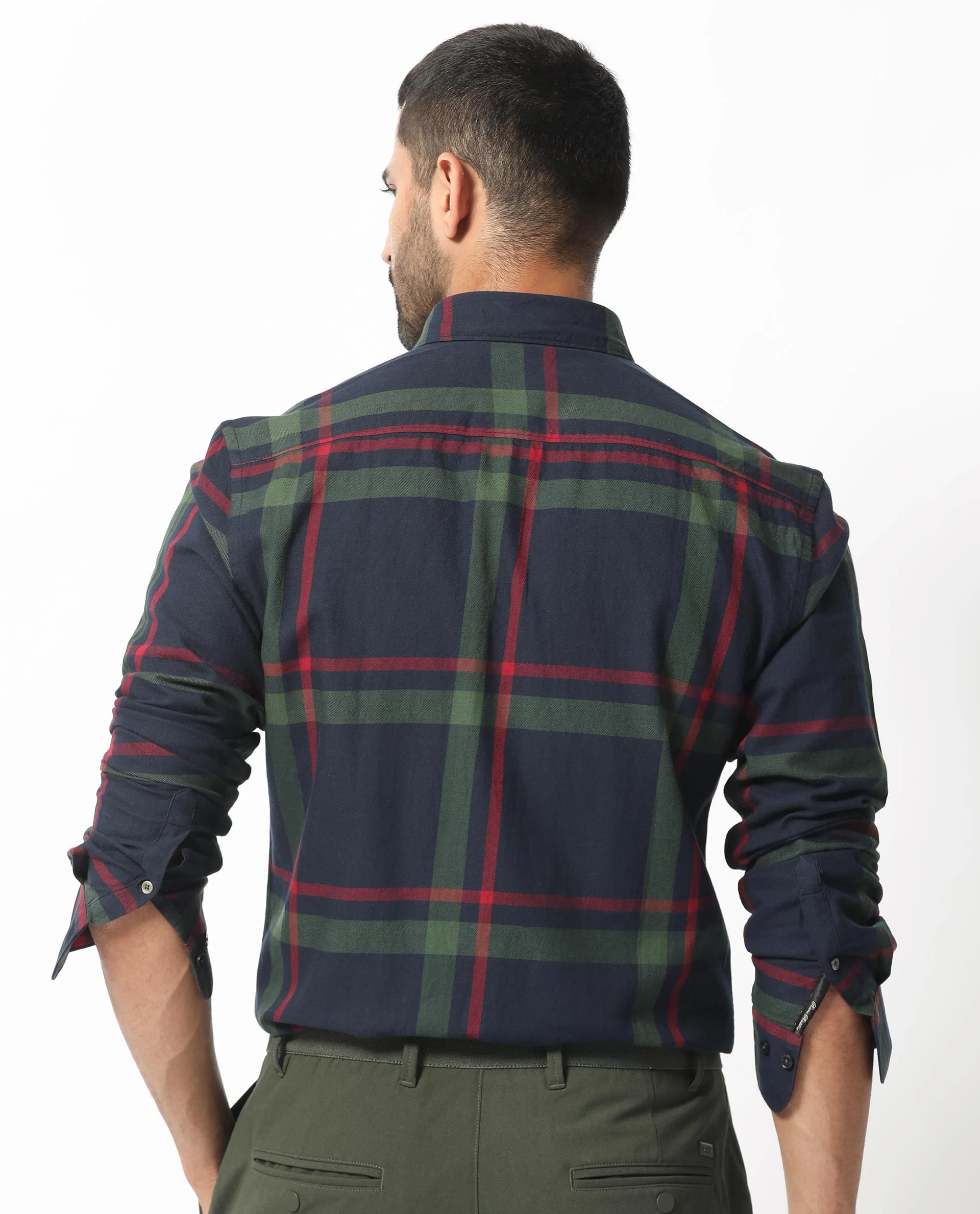 Rare Rabbit Men's Wink Dark Navy Cotton Checked Print Regular Fit Full Sleeve Collared Shirt - Image 9