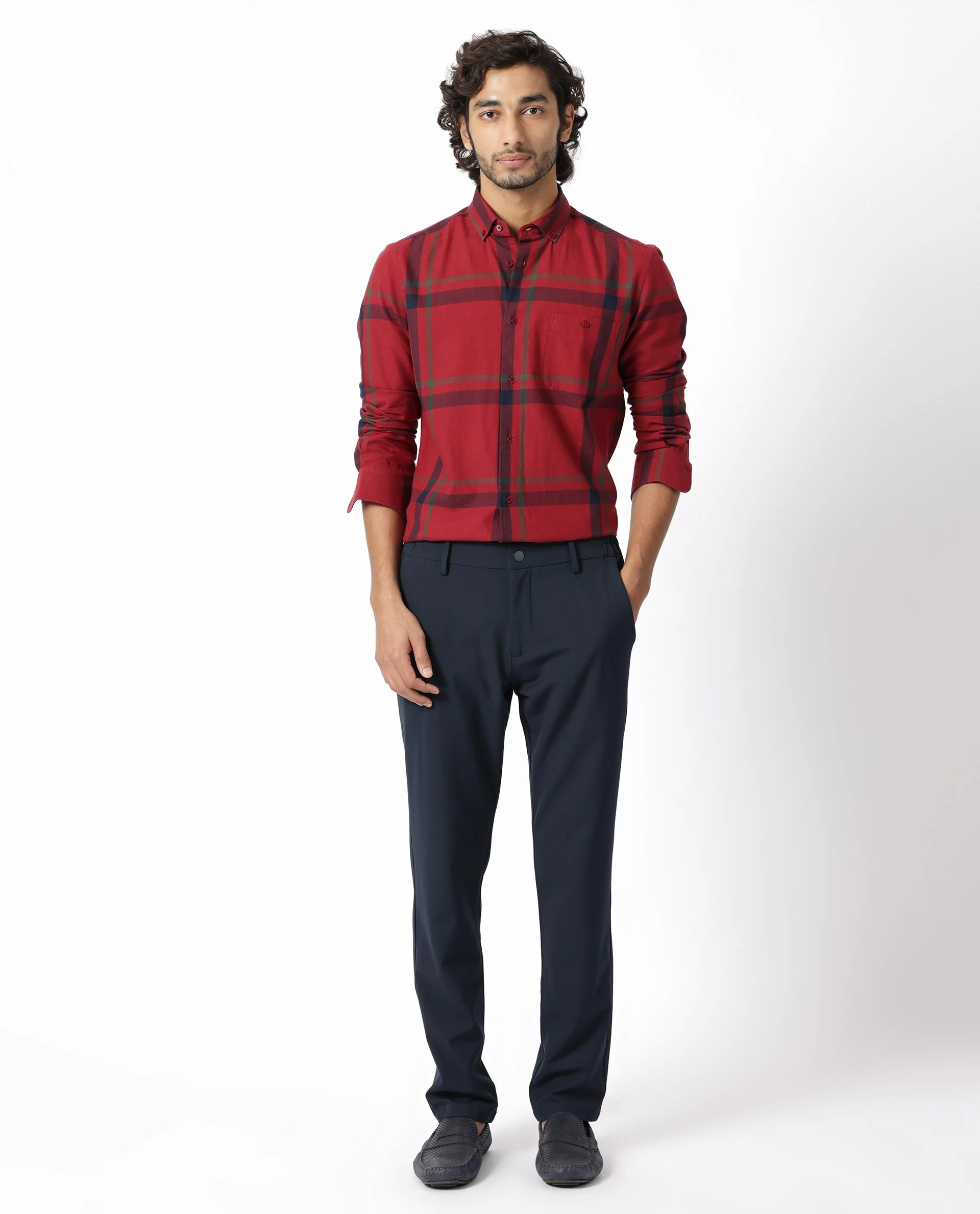 Rare Rabbit Men's Wink Red Cotton Checked Print Regular Fit Full Sleeve Collared Shirt - Image 2