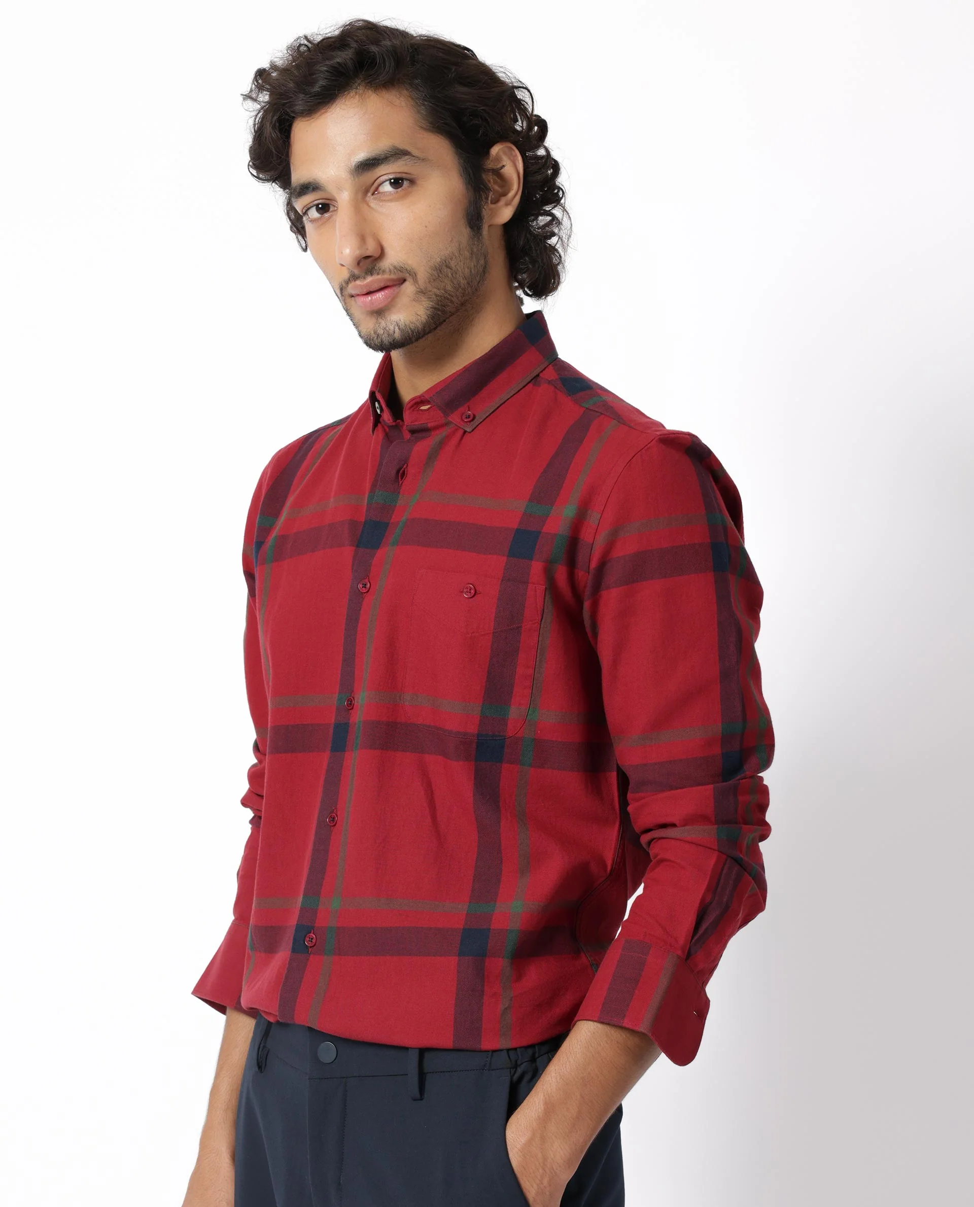 Rare Rabbit Men's Wink Red Cotton Checked Print Regular Fit Full Sleeve Collared Shirt - Image 3