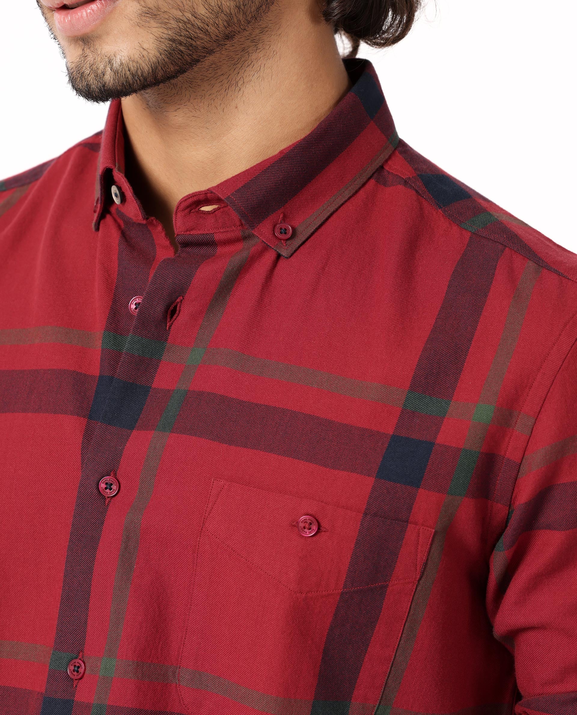 Rare Rabbit Men's Wink Red Cotton Checked Print Regular Fit Full Sleeve Collared Shirt - Image 4