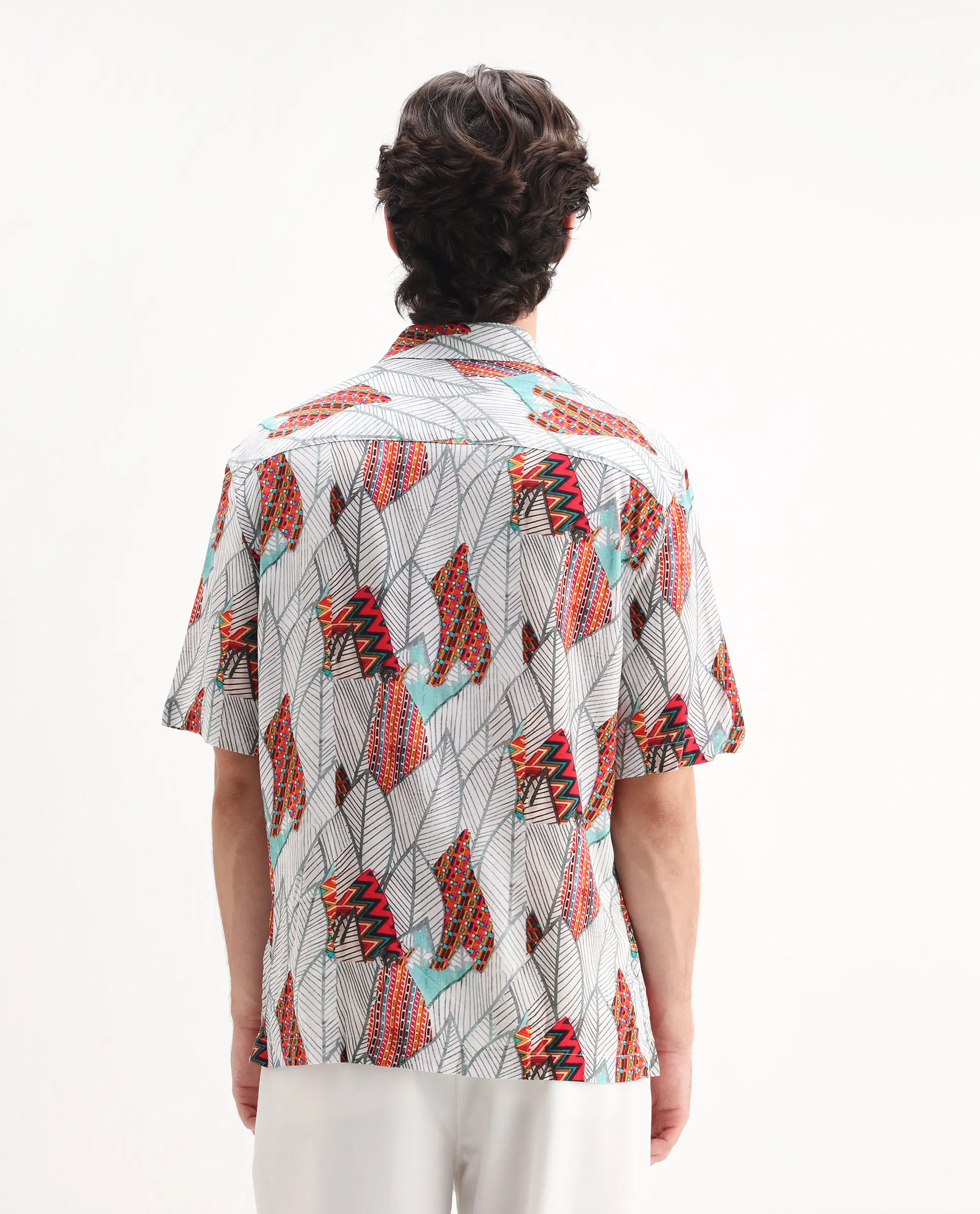 Rare Rabbit Men's Winona White Cotton Floral Print Boxy Fit Half Sleeve Collared Shirt - Image 7