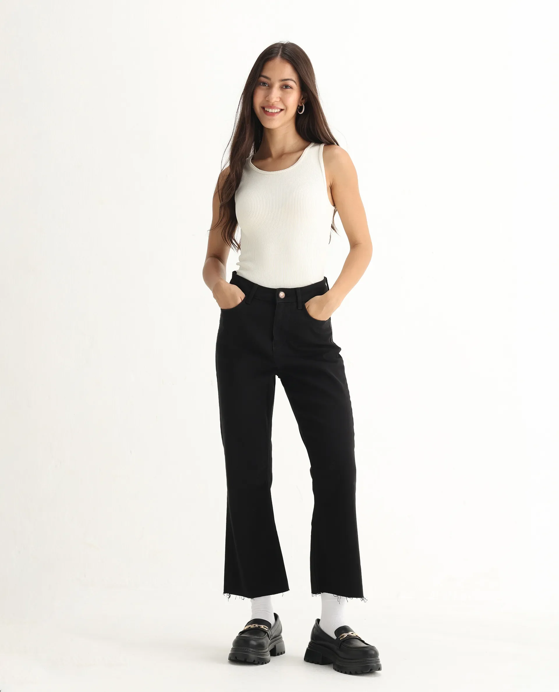 Rareism Women's Winona Black Cotton Blend Plain Ankle Length Classic Bootcut Jeans - Image 5