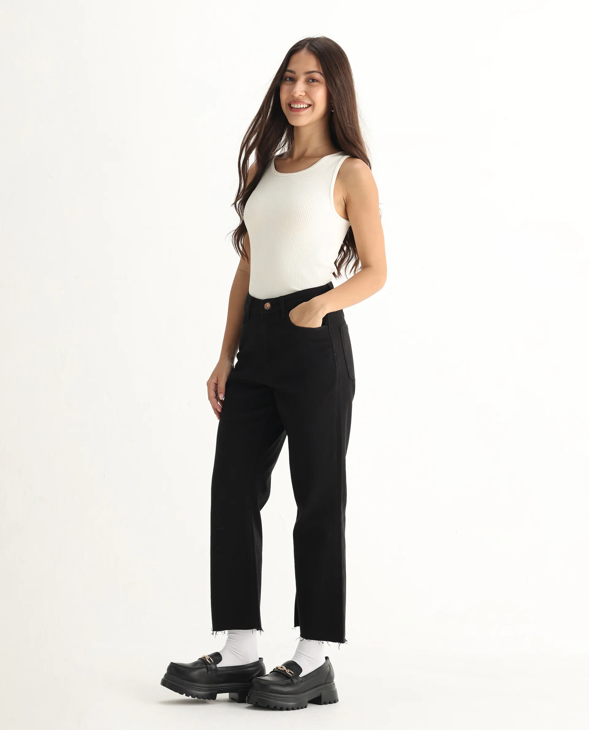 Rareism Women's Winona Black Cotton Blend Plain Ankle Length Classic Bootcut Jeans - Image 6