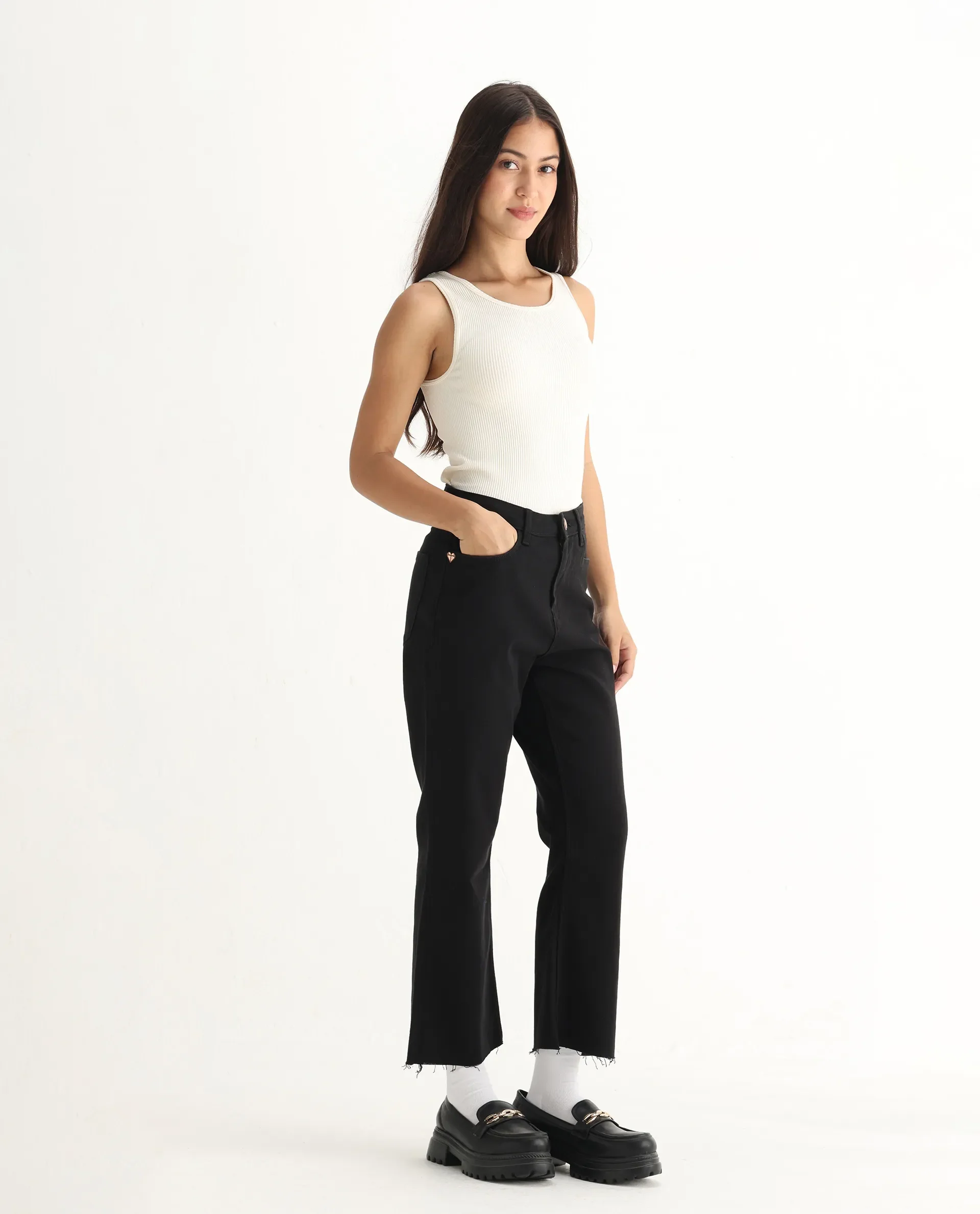 Rareism Women's Winona Black Cotton Blend Plain Ankle Length Classic Bootcut Jeans - Image 7