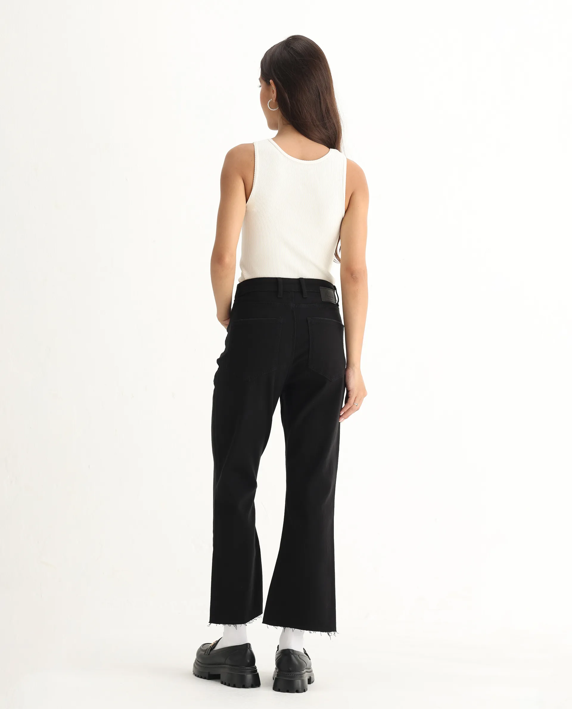 Rareism Women's Winona Black Cotton Blend Plain Ankle Length Classic Bootcut Jeans - Image 9
