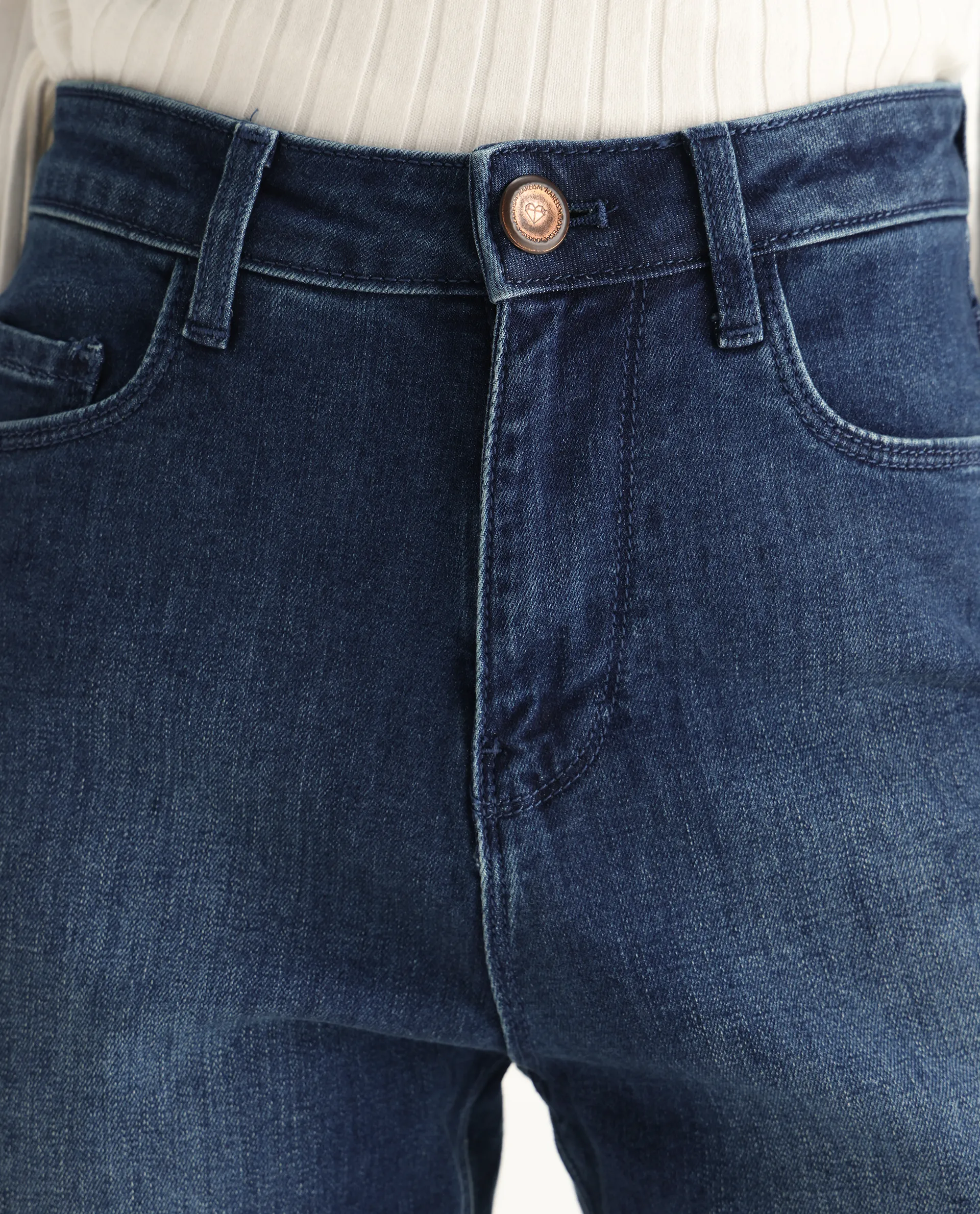 Rareism Women's Winona Blue Cotton Blend Plain Ankle Length Classic Bootcut Jeans - Image 3