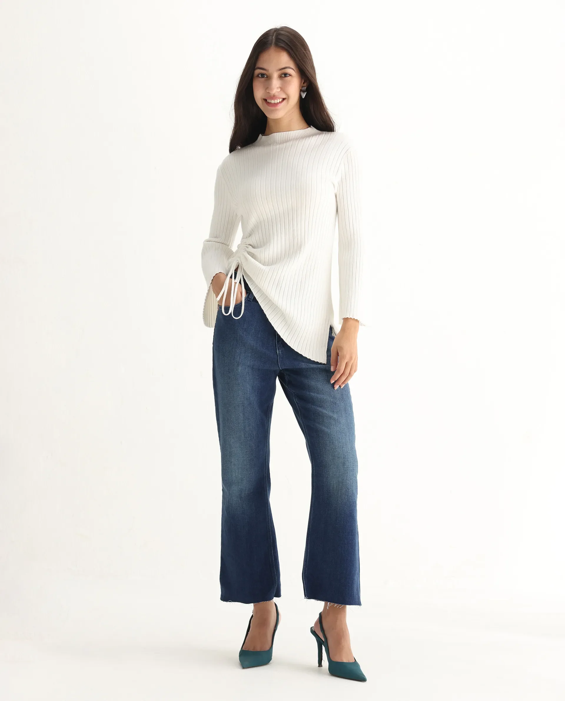 Rareism Women's Winona Blue Cotton Blend Plain Ankle Length Classic Bootcut Jeans - Image 5