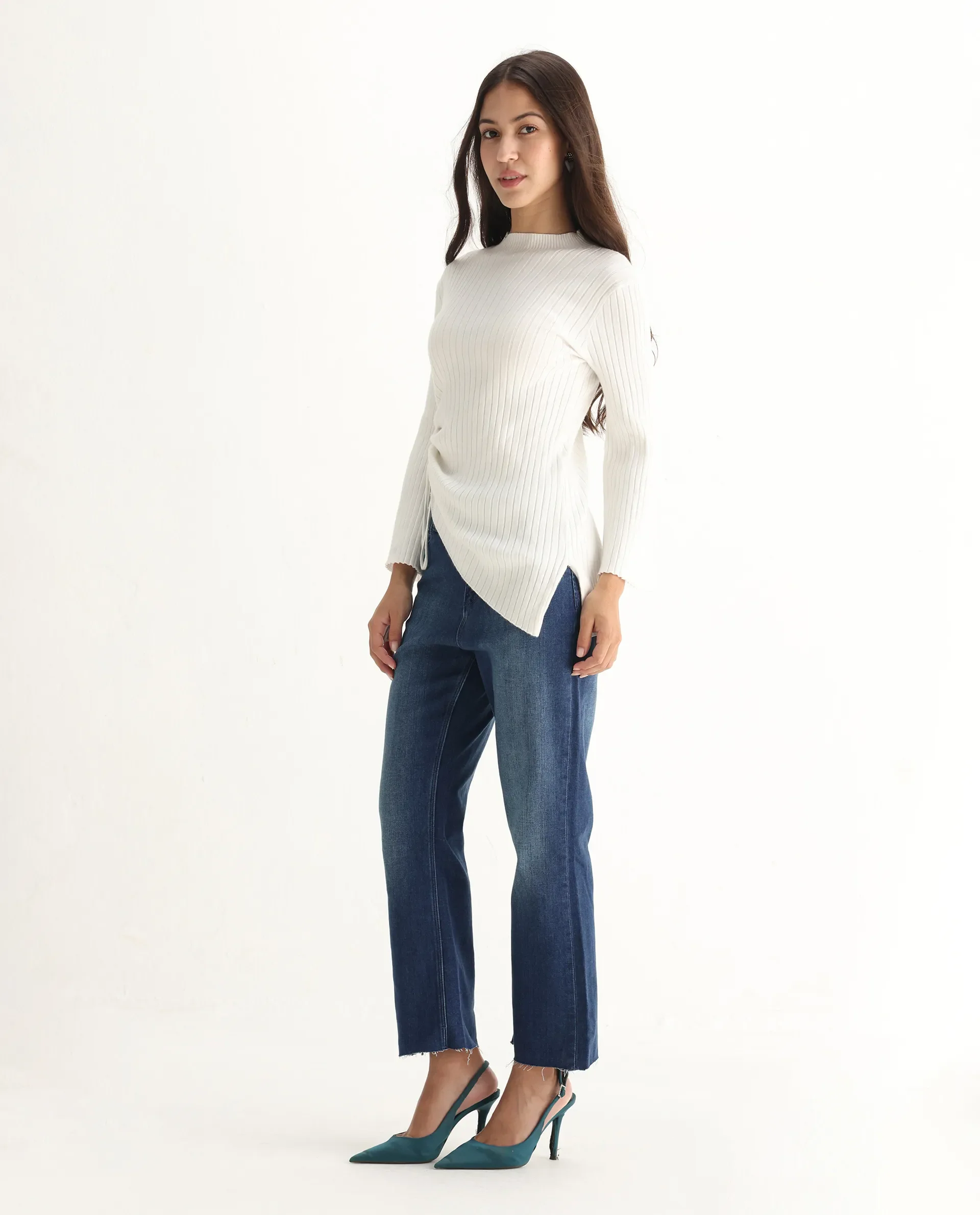 Rareism Women's Winona Blue Cotton Blend Plain Ankle Length Classic Bootcut Jeans - Image 6