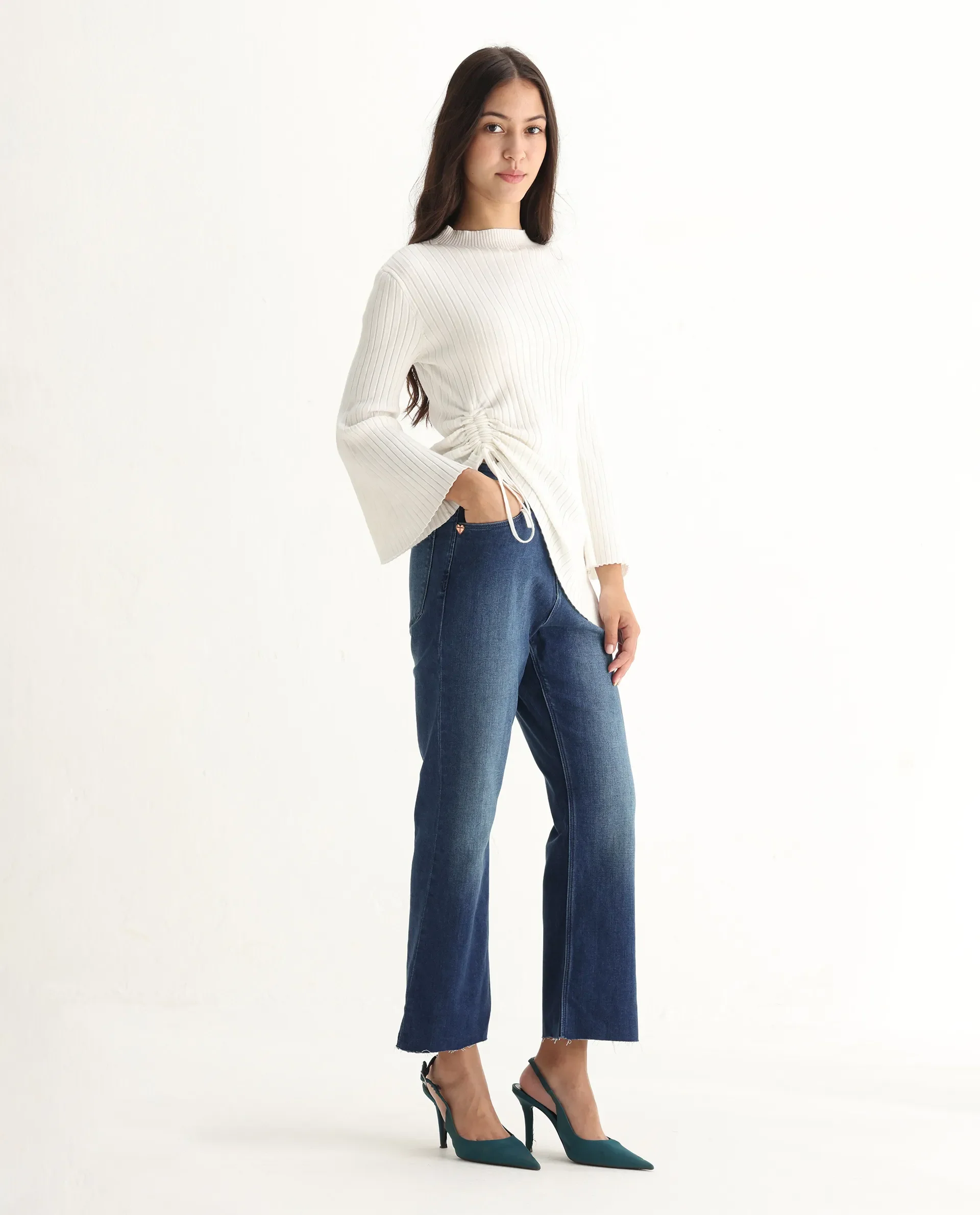 Rareism Women's Winona Blue Cotton Blend Plain Ankle Length Classic Bootcut Jeans - Image 7