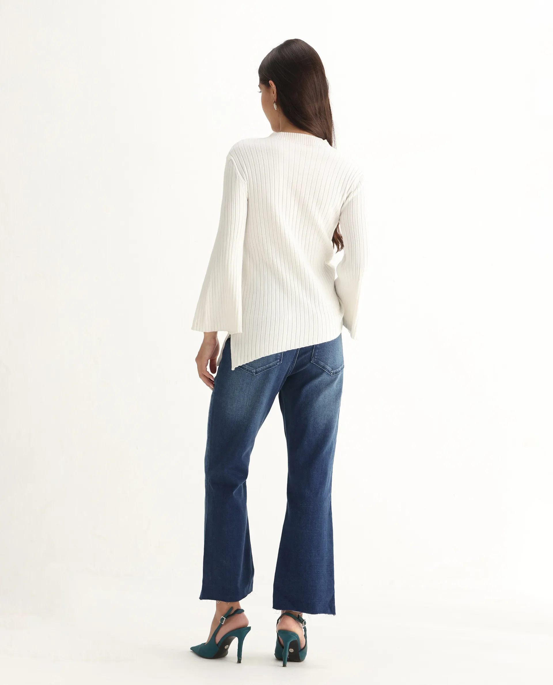 Rareism Women's Winona Blue Cotton Blend Plain Ankle Length Classic Bootcut Jeans - Image 9