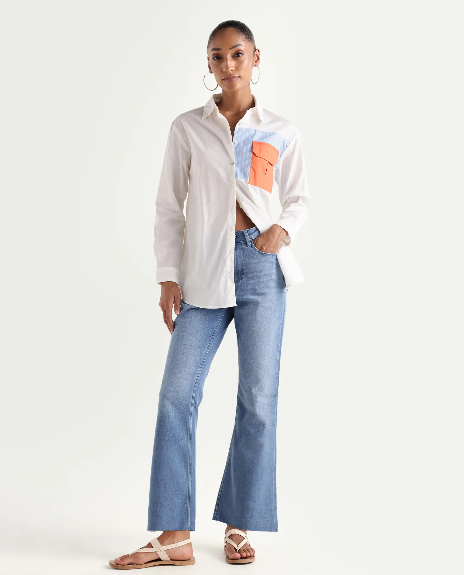 Rareism Women's Winona Pastel Blue Cotton Blend Plain Ankle Length Classic Bootcut Jeans - Image 2