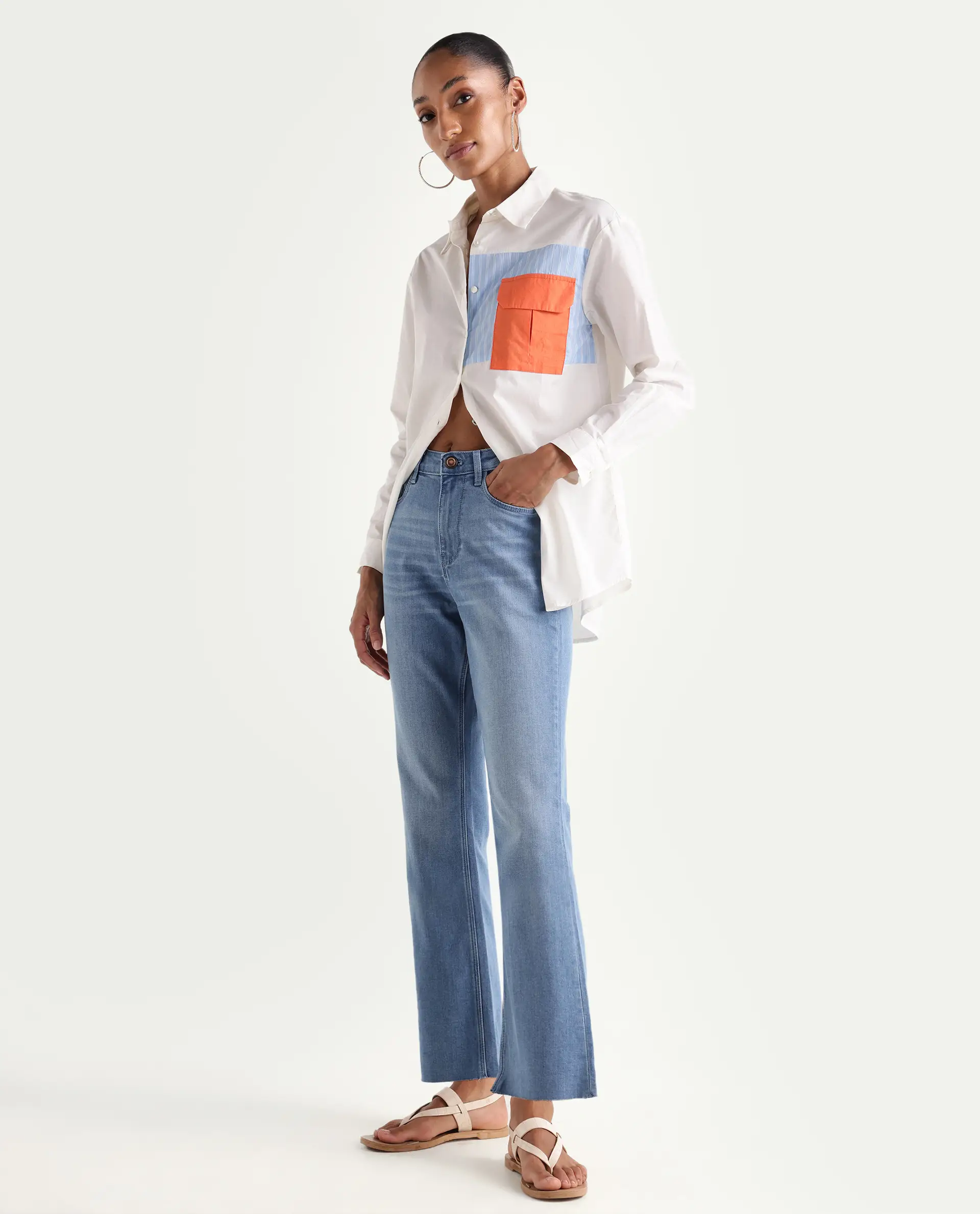 Rareism Women's Winona Pastel Blue Cotton Blend Plain Ankle Length Classic Bootcut Jeans - Image 4